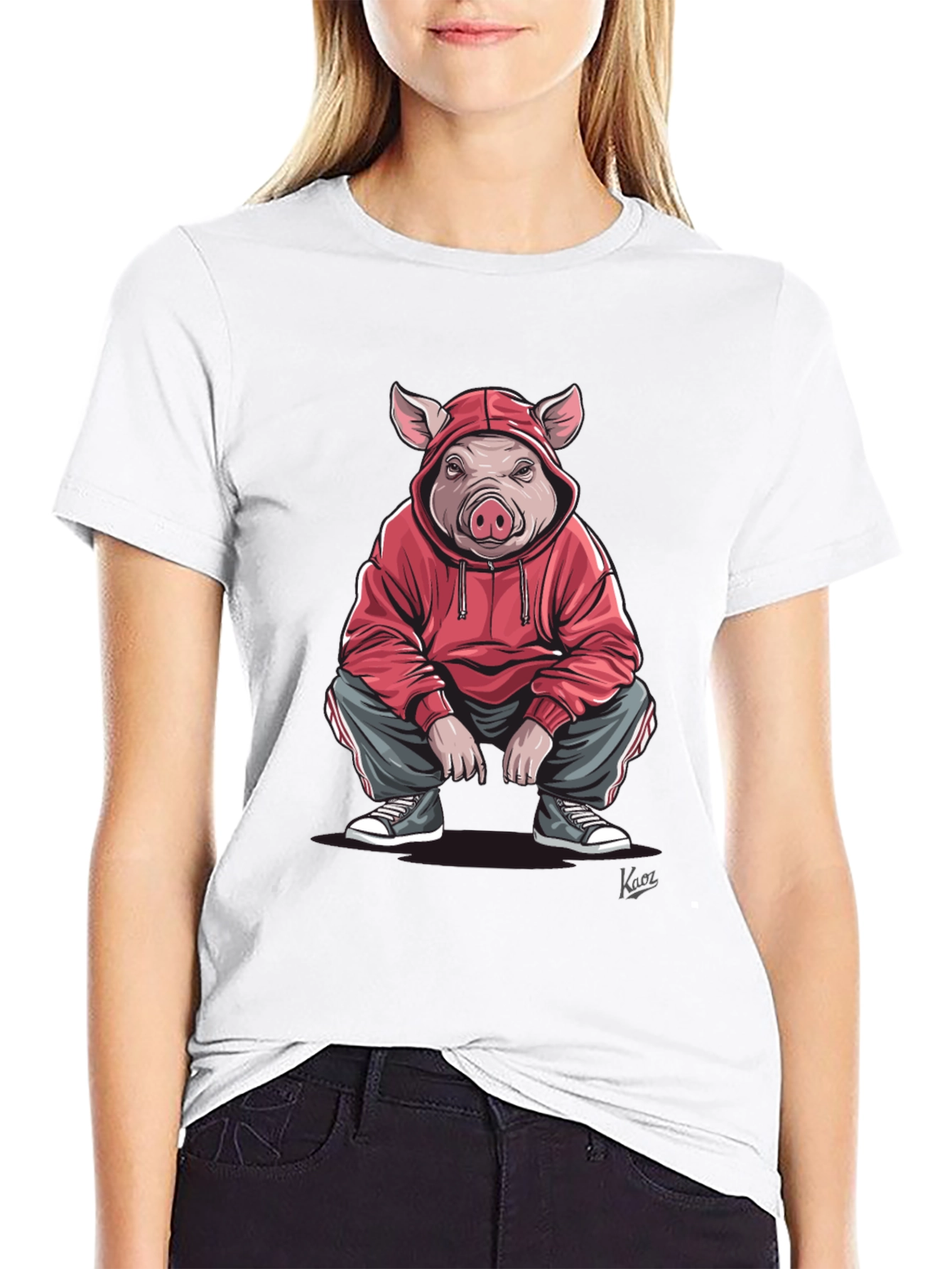 Pig in Hoodie Graphic T-Shirt - Streetwear Style