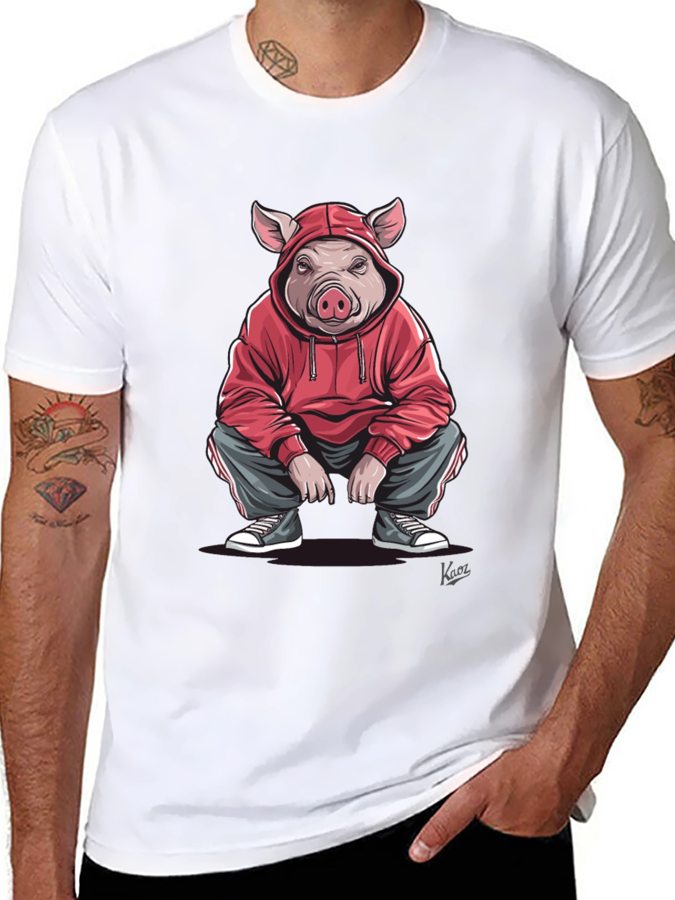Pig in Hoodie Graphic T-Shirt - Streetwear Style