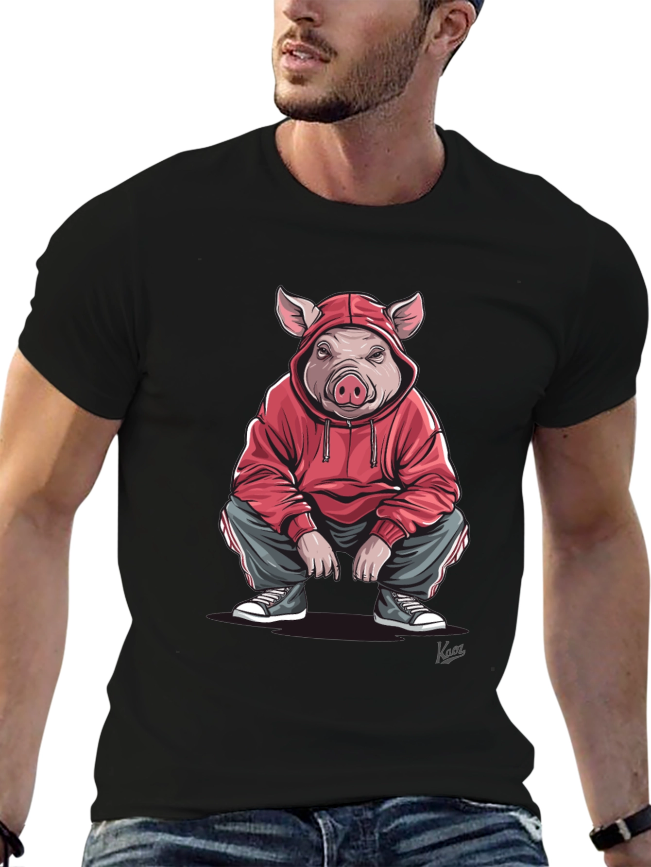 Pig in Hoodie Graphic T-Shirt - Streetwear Style