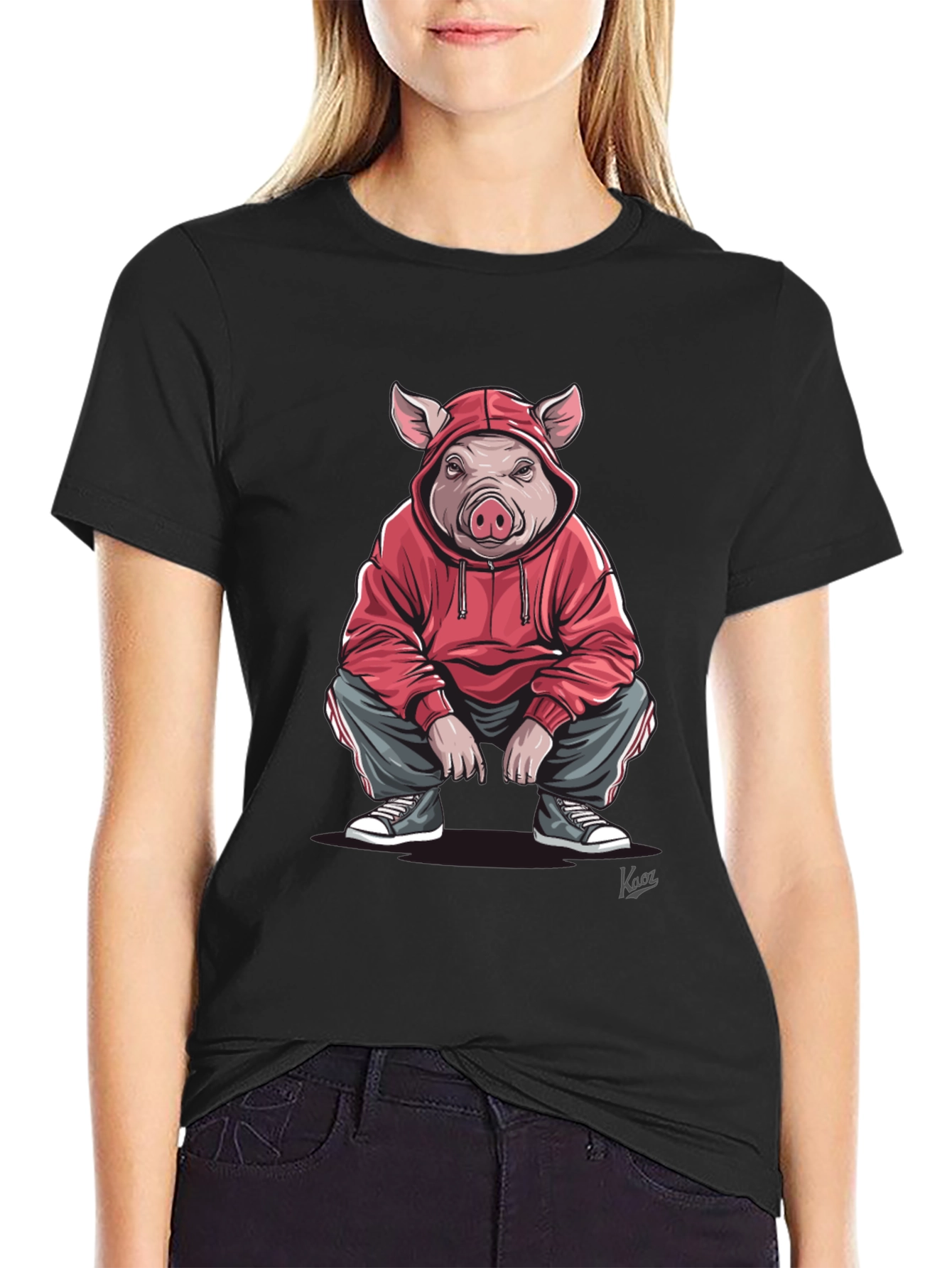 Pig in Hoodie Graphic T-Shirt - Streetwear Style
