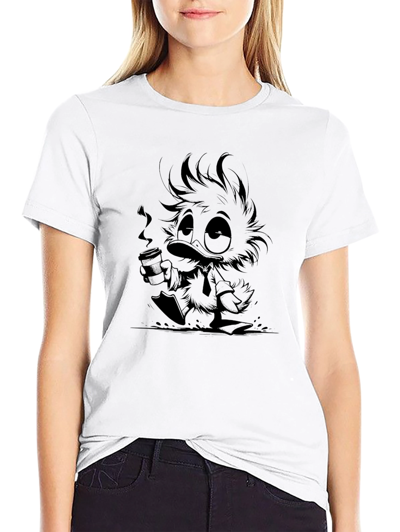 Cartoon Duck Graphic Black T-Shirt