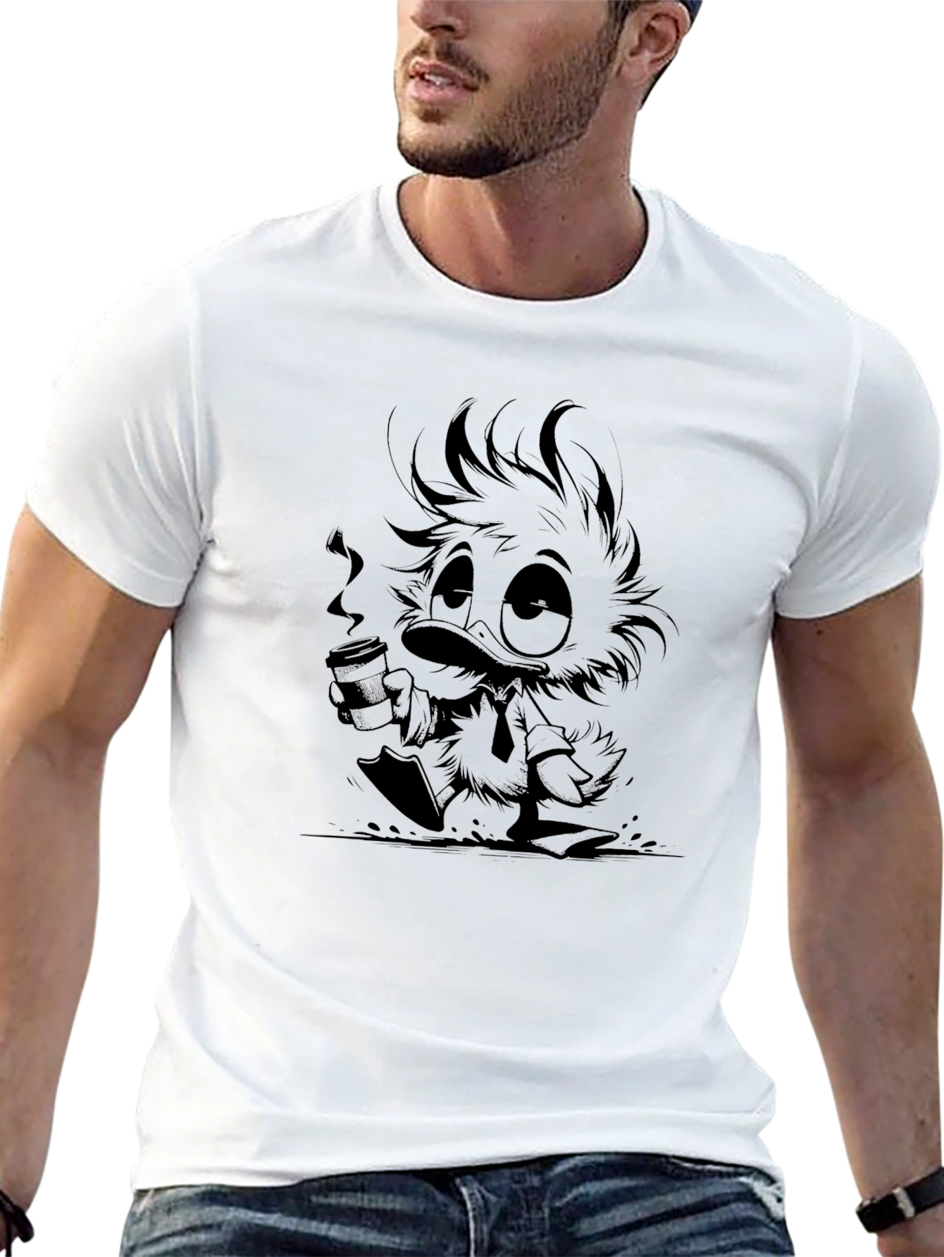 Cartoon Duck Graphic Black T-Shirt