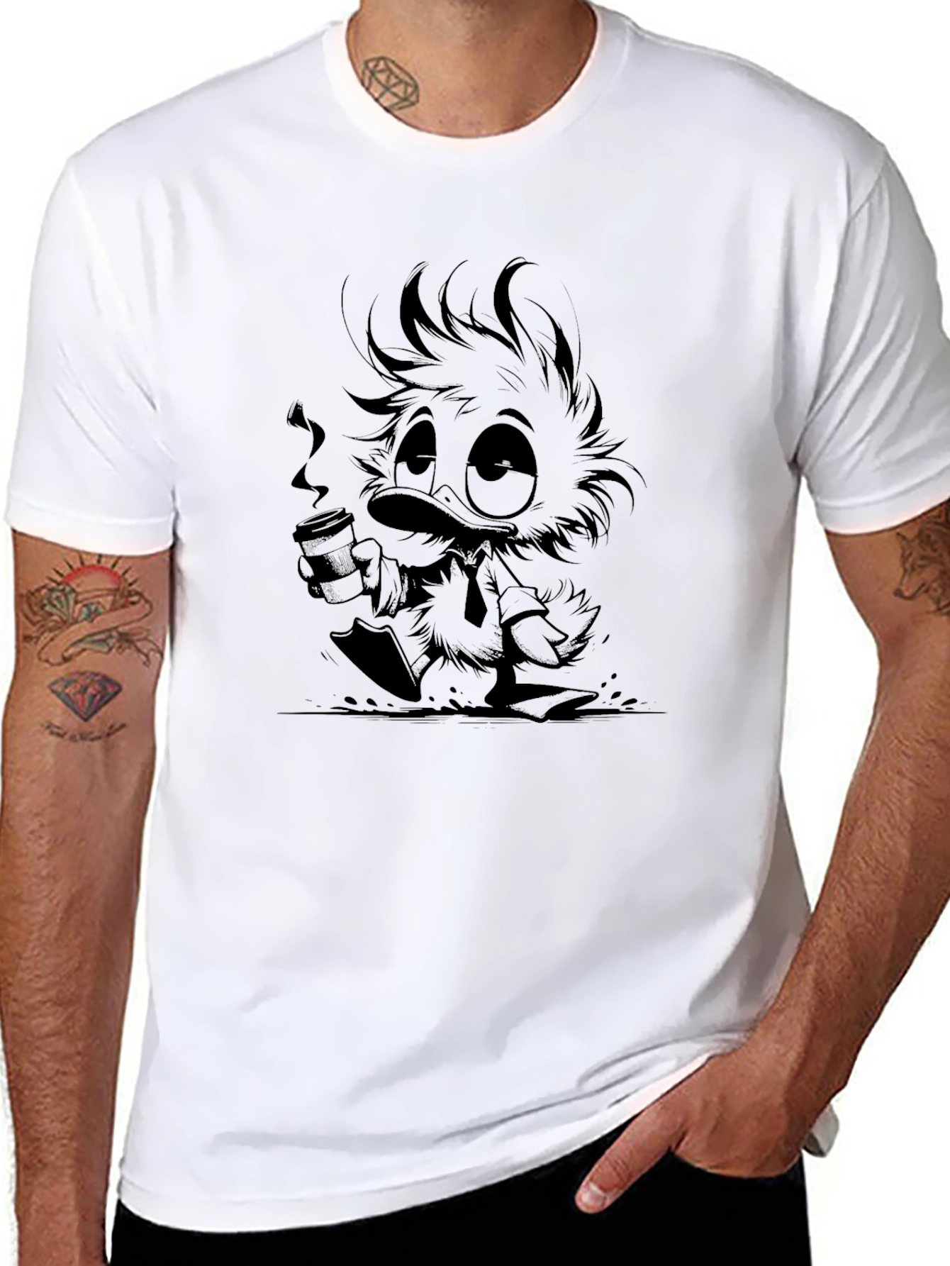 Cartoon Duck Graphic Black T-Shirt