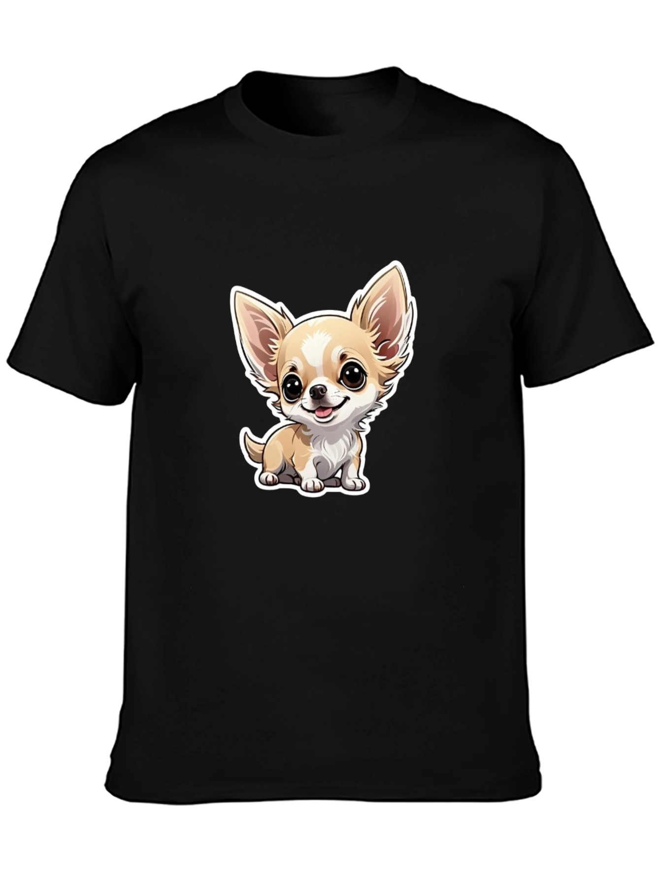 Cute Chihuahua Cartoon Graphic Tee - Black