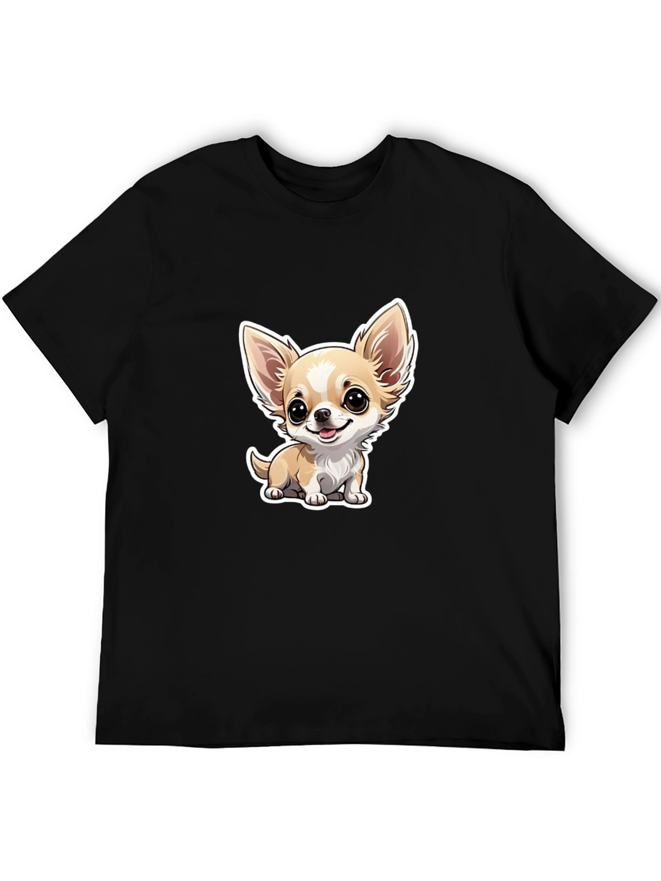 Cute Chihuahua Cartoon Graphic Tee - Black