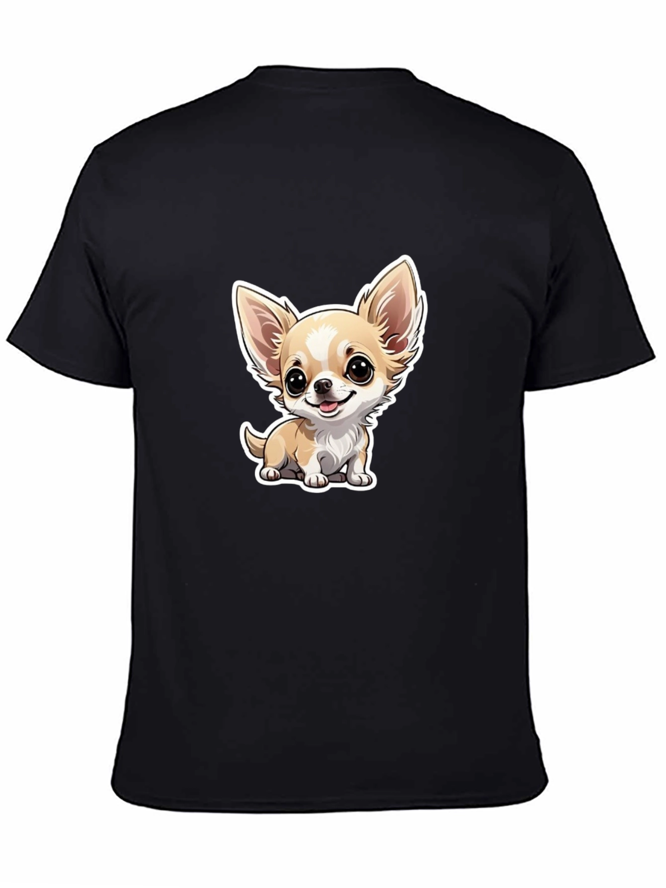 Cute Chihuahua Cartoon Graphic Tee - Black