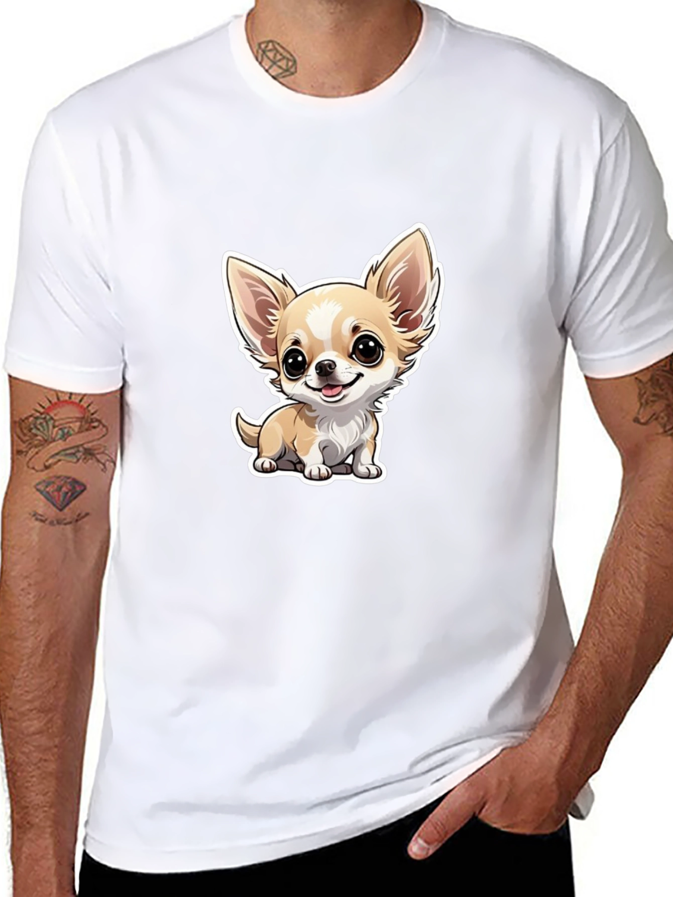 Cute Chihuahua Cartoon Graphic Tee - Black