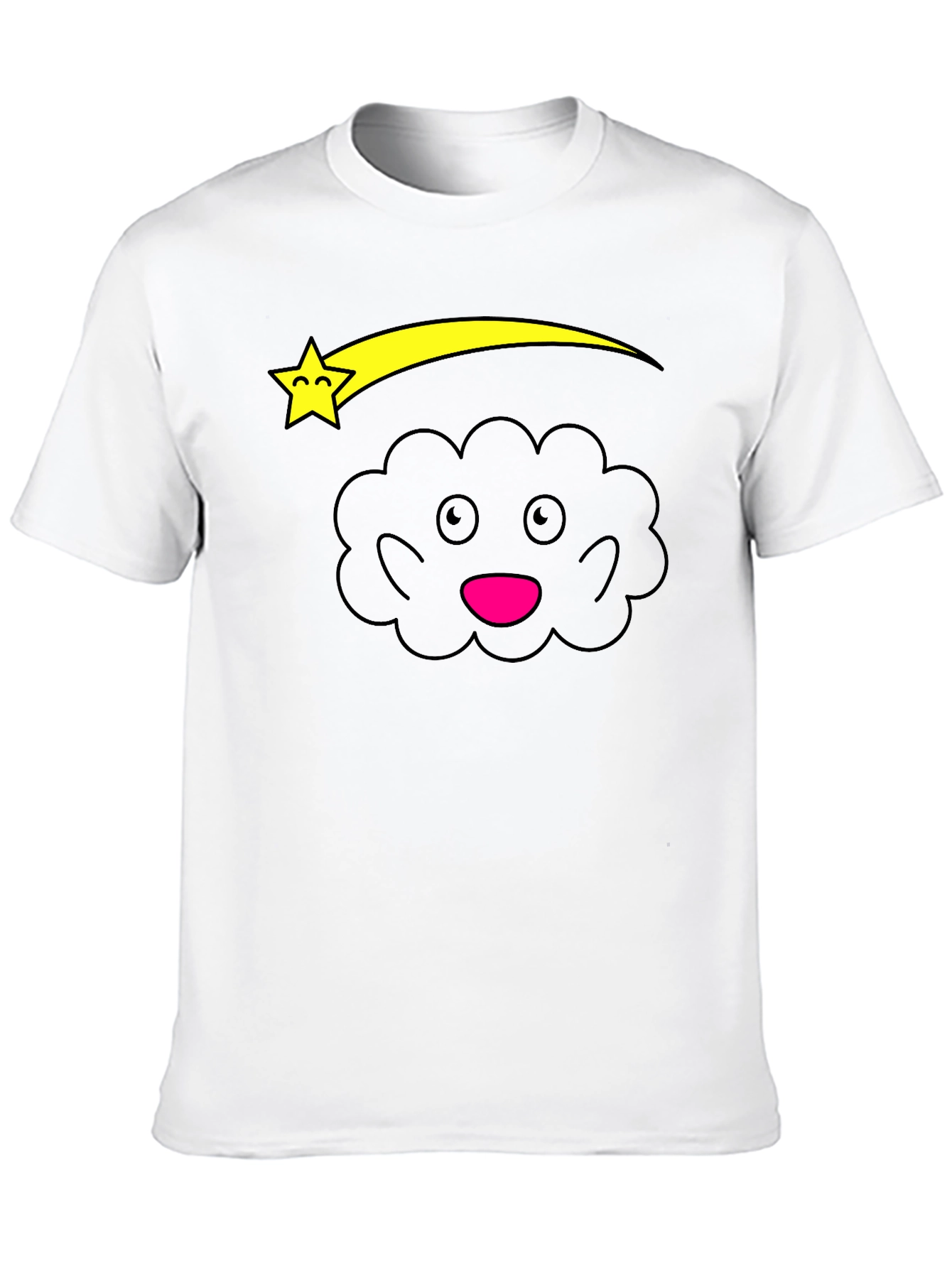 Cute Cartoon Cloud and Star Black T-Shirt