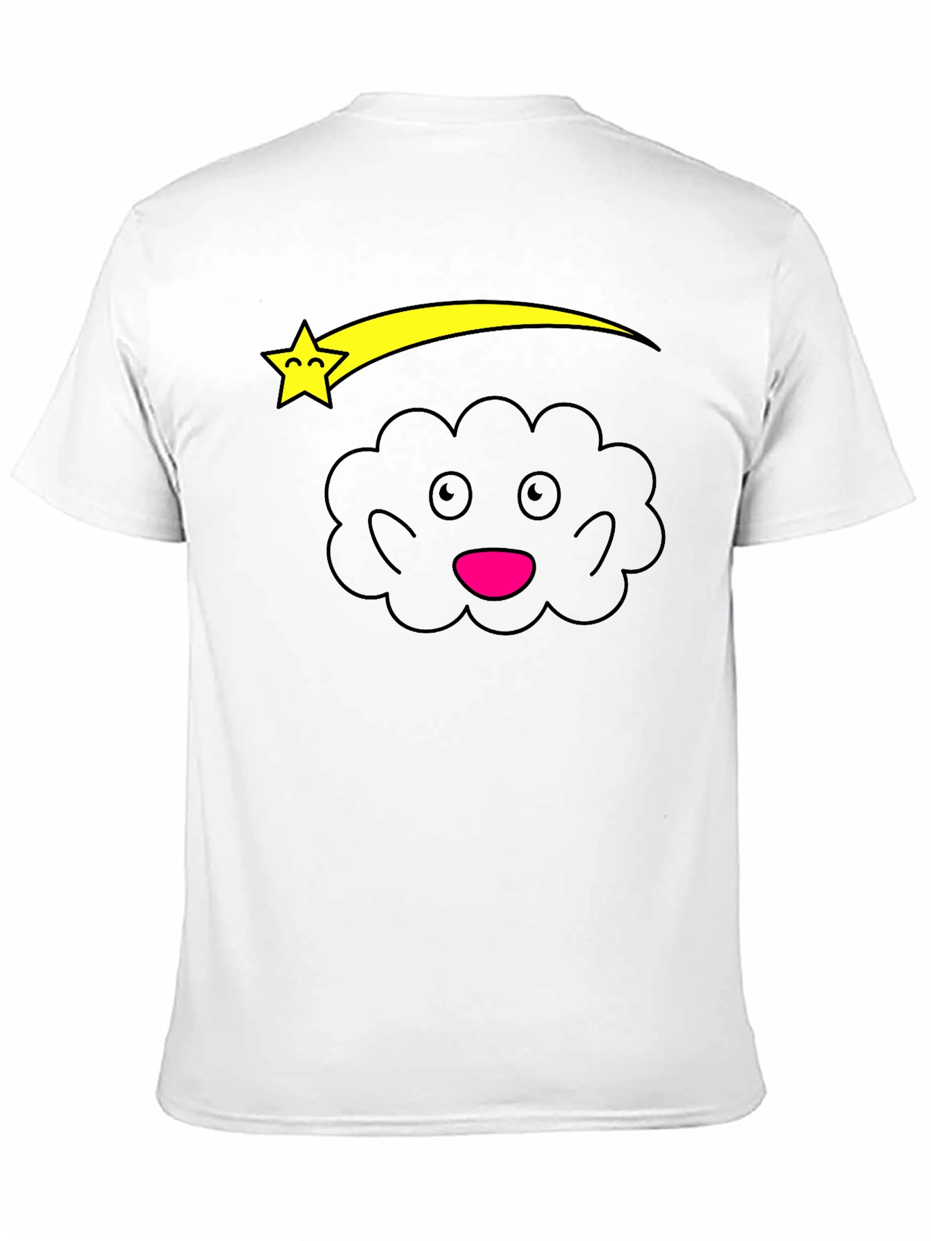 Cute Cartoon Cloud and Star Black T-Shirt
