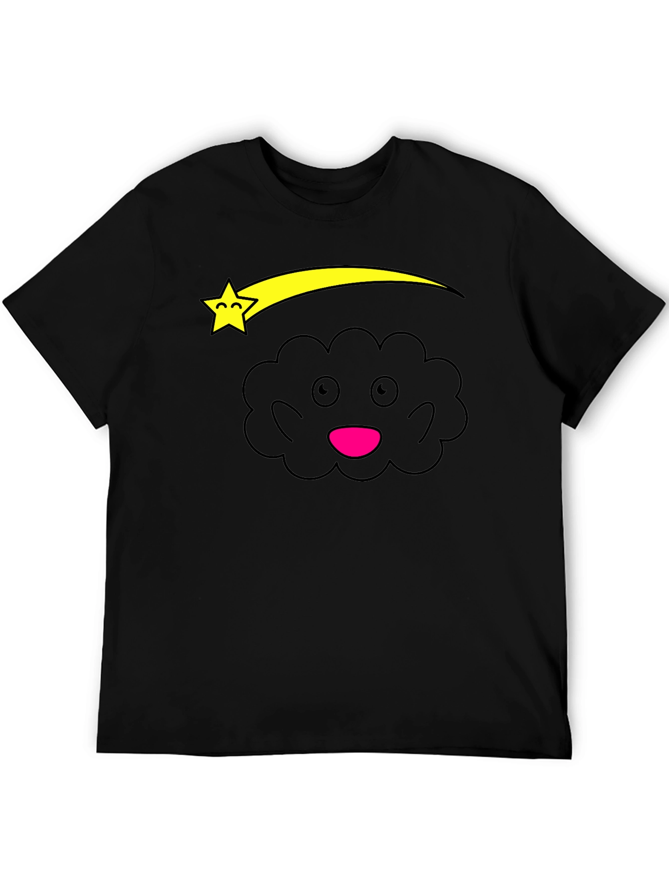 Cute Cartoon Cloud and Star Black T-Shirt