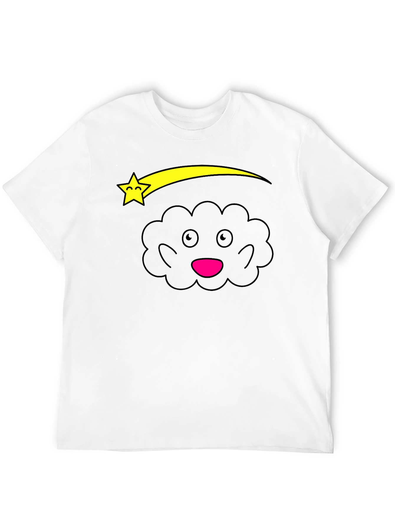 Cute Cartoon Cloud and Star Black T-Shirt