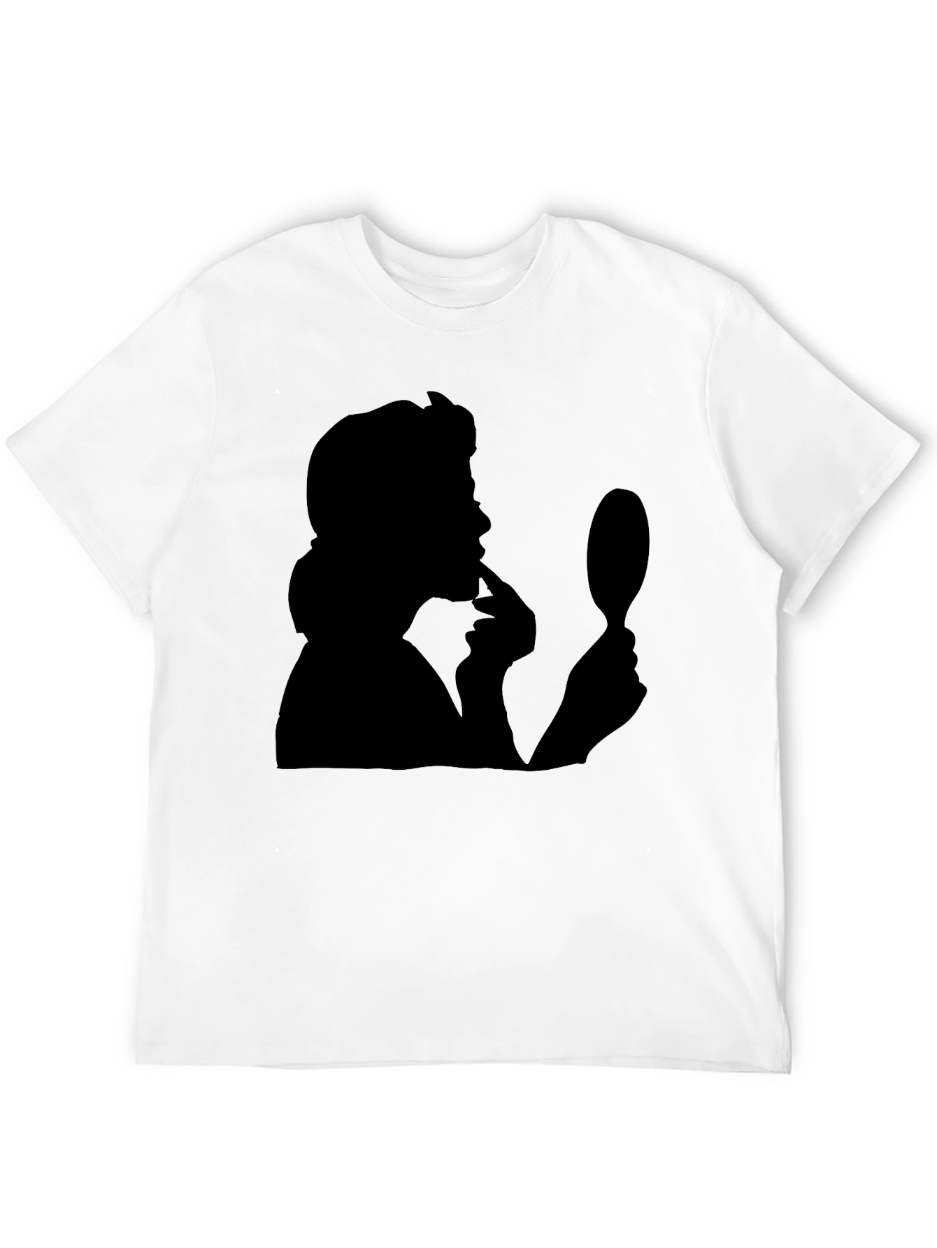 Silhouette T-Shirt: Mysterious Woman with Mirror - Black