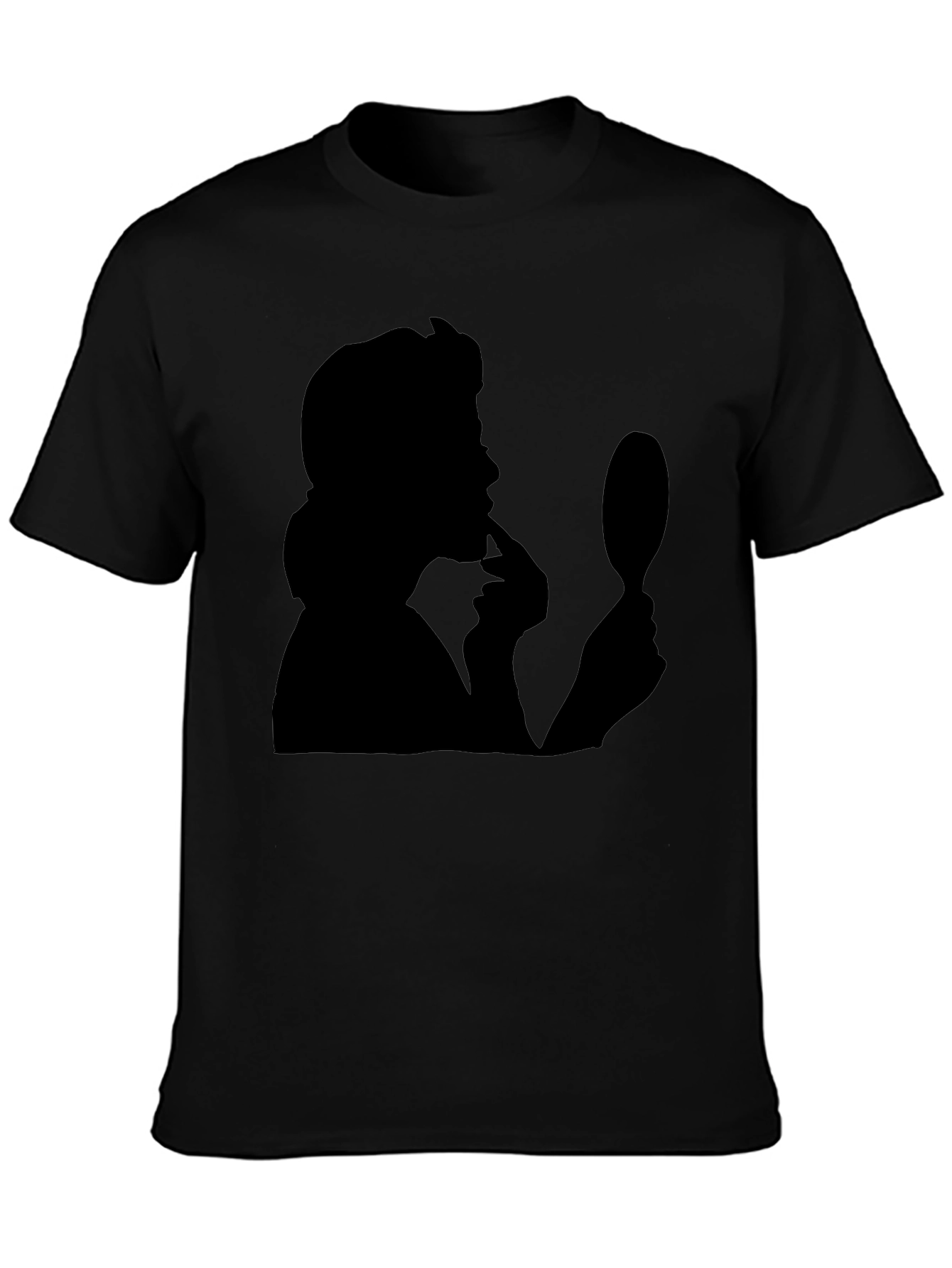 Silhouette T-Shirt: Mysterious Woman with Mirror - Black