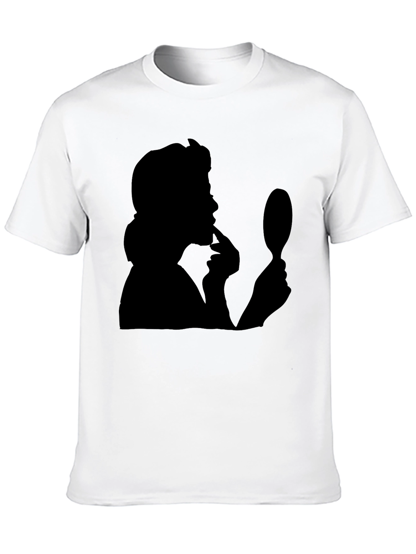 Silhouette T-Shirt: Mysterious Woman with Mirror - Black