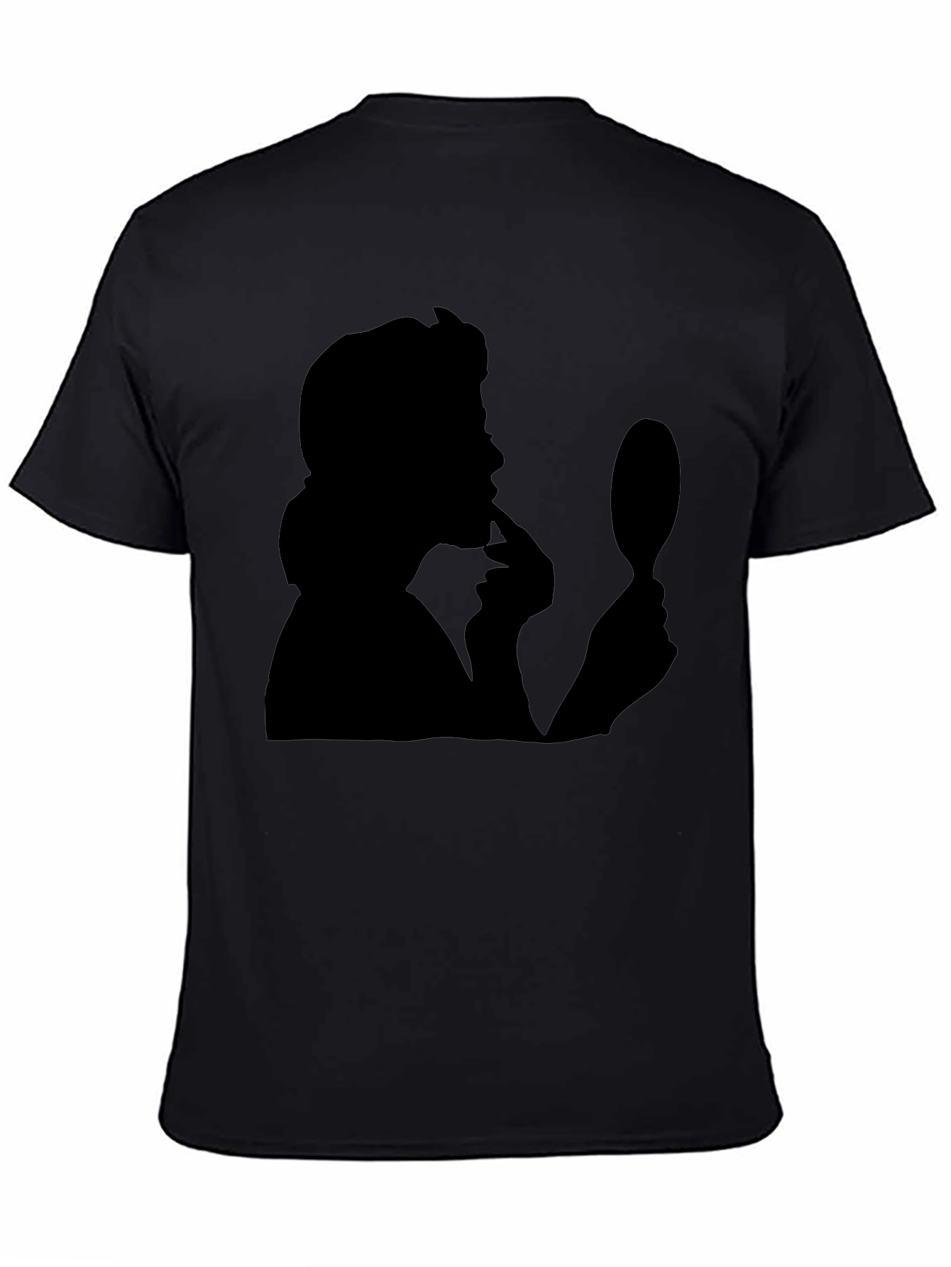 Silhouette T-Shirt: Mysterious Woman with Mirror - Black