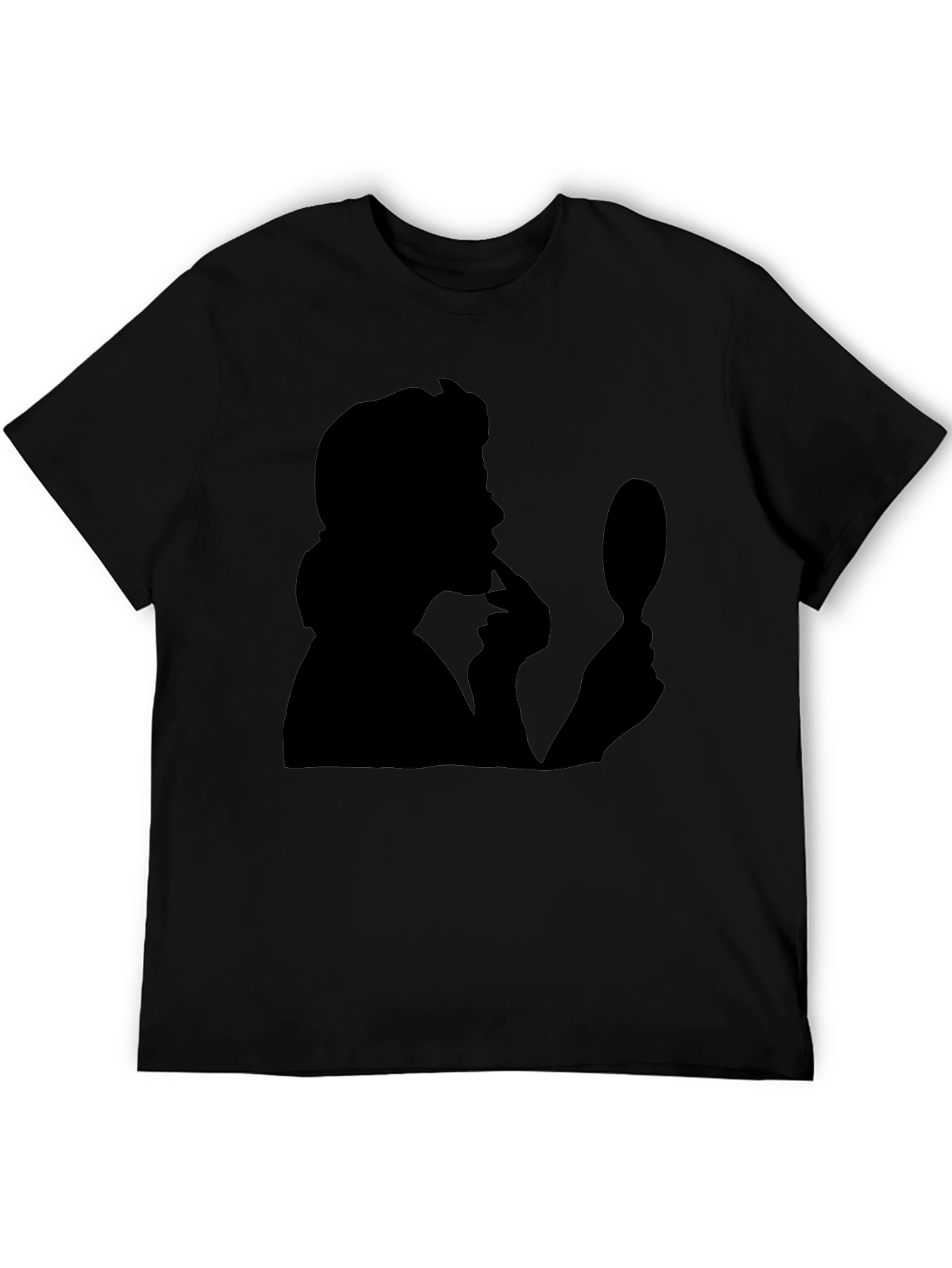 Silhouette T-Shirt: Mysterious Woman with Mirror - Black