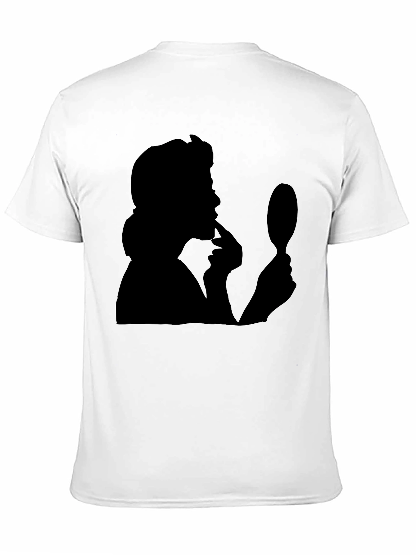 Silhouette T-Shirt: Mysterious Woman with Mirror - Black