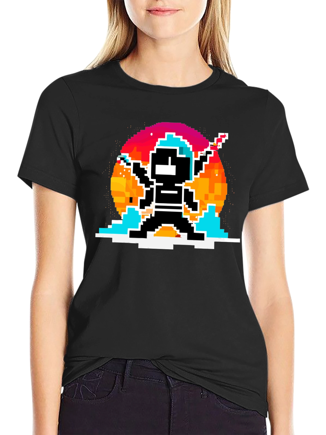 Retro Pixel Ninja T-Shirt - Black