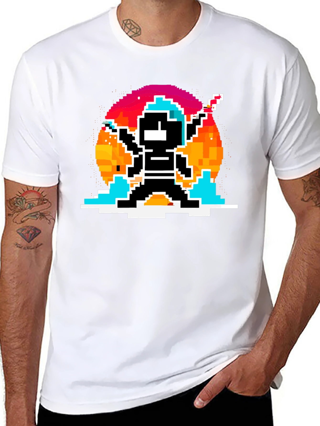Retro Pixel Ninja T-Shirt - Black