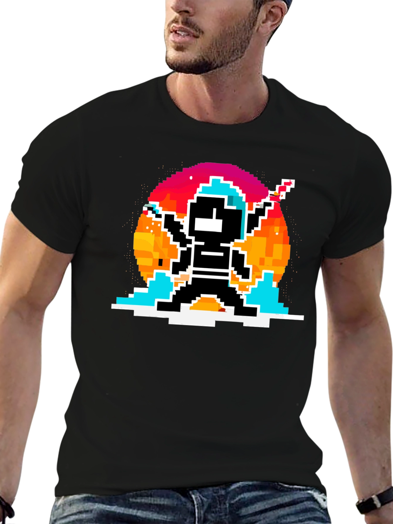 Retro Pixel Ninja T-Shirt - Black