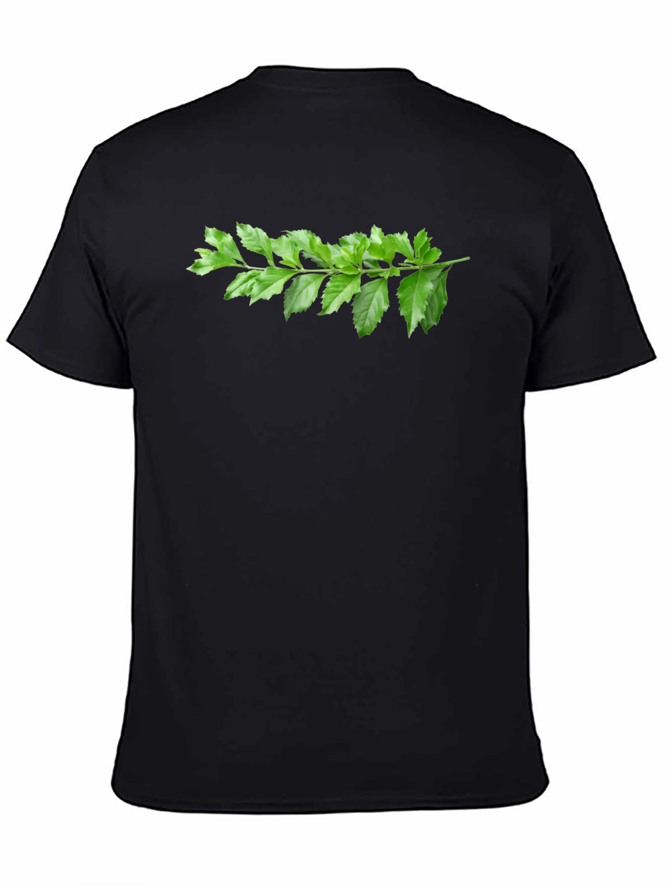 Green Branch Print Black T-Shirt