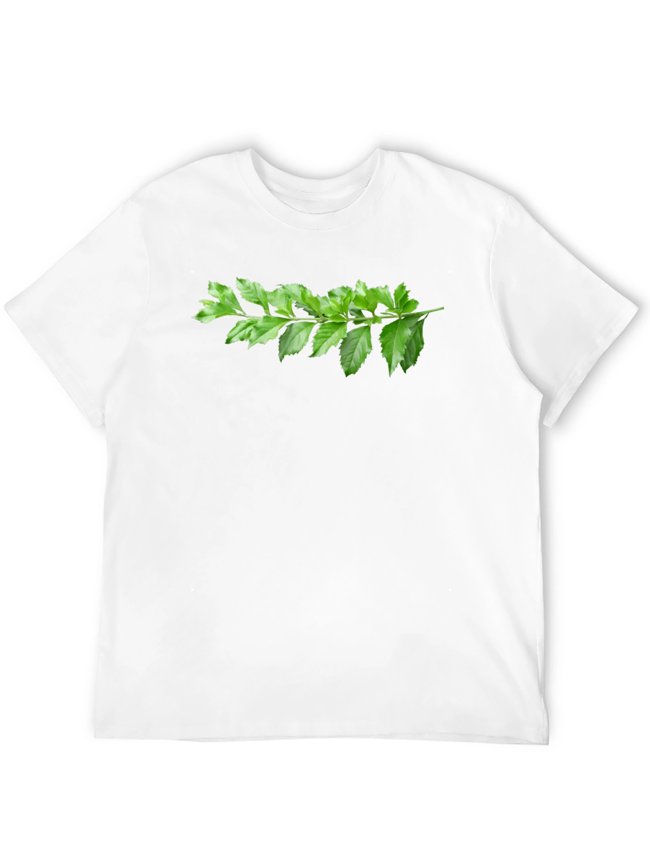 Green Branch Print Black T-Shirt