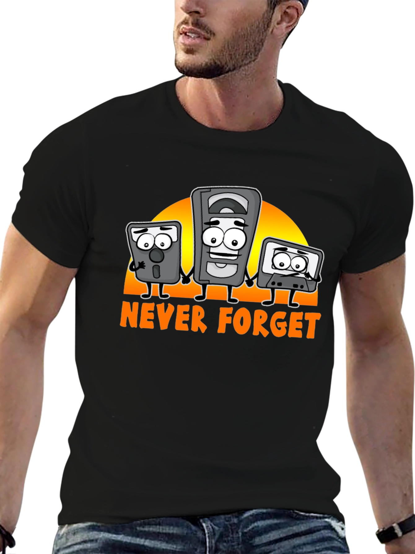 Never Forget Retro Tech Black T-Shirt