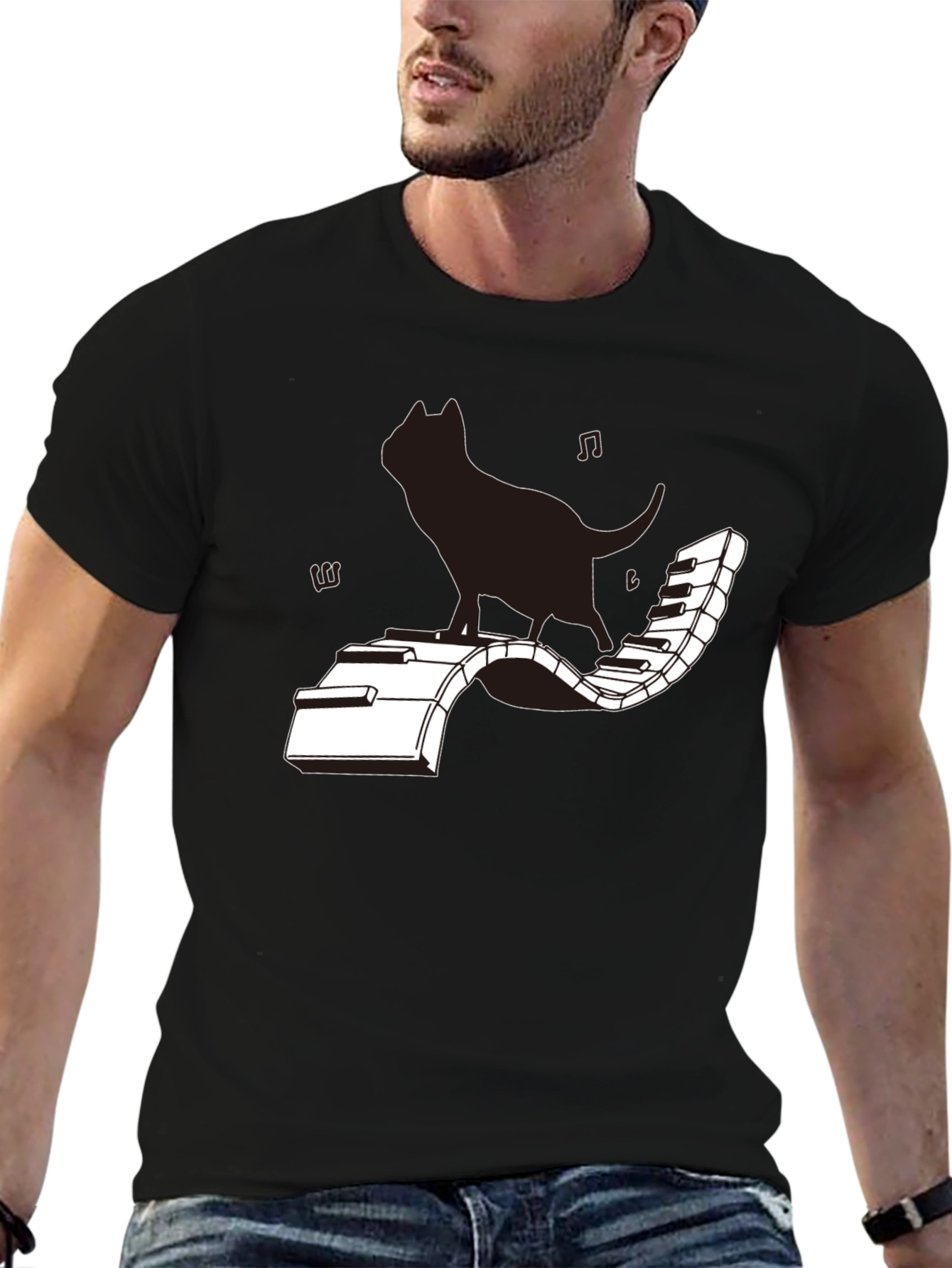 Cat on Piano T-Shirt - Musical Feline Tee