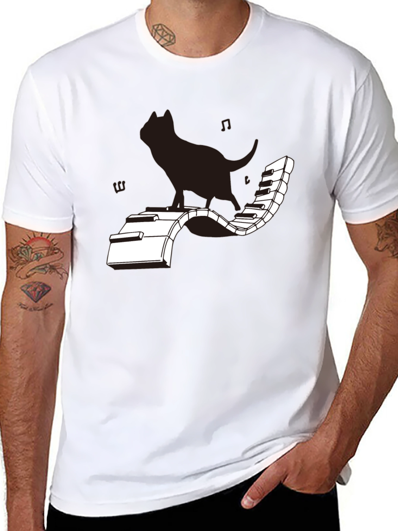 Cat on Piano T-Shirt - Musical Feline Tee