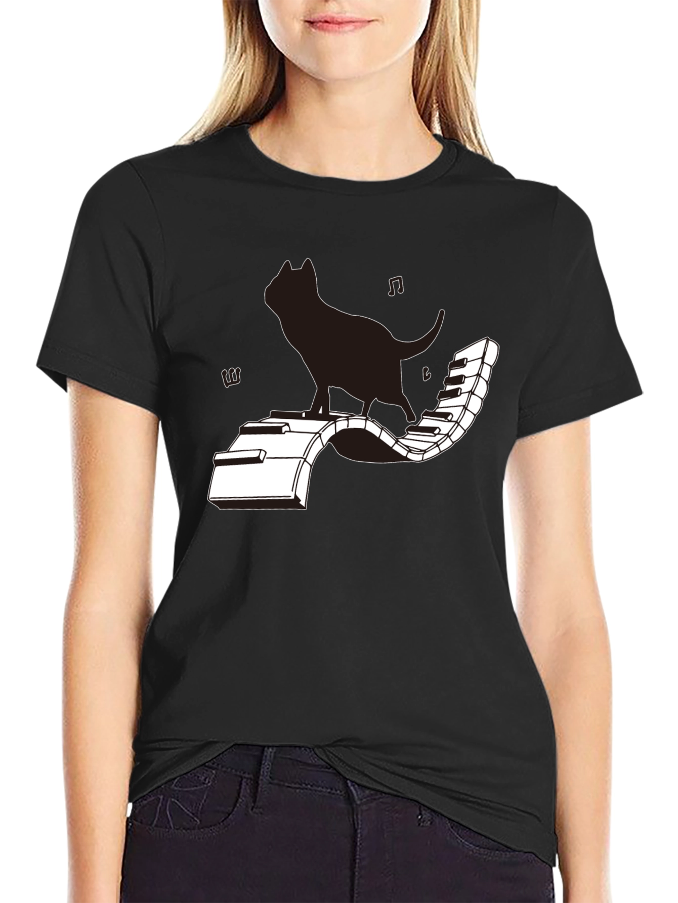 Cat on Piano T-Shirt - Musical Feline Tee