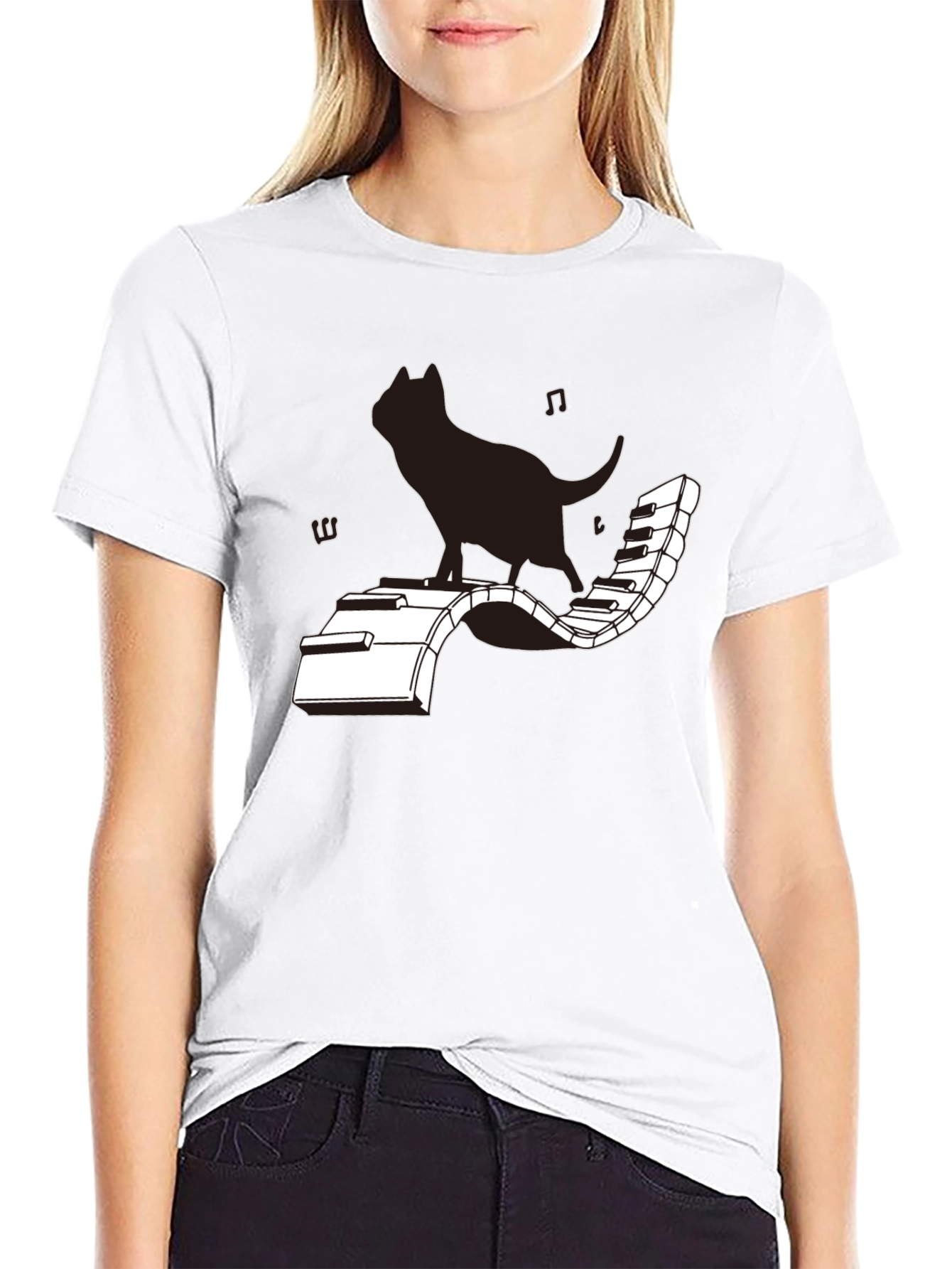 Cat on Piano T-Shirt - Musical Feline Tee