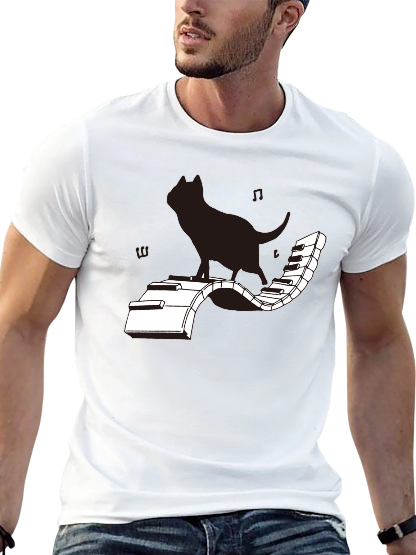 Cat on Piano T-Shirt - Musical Feline Tee