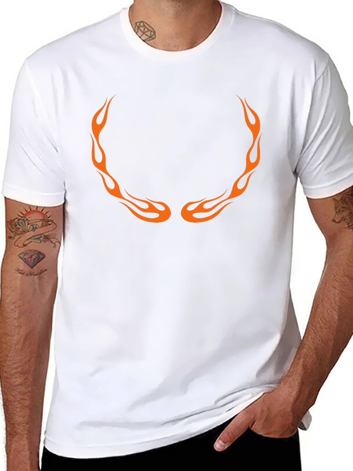 Mens Black T-Shirt with Flame Design