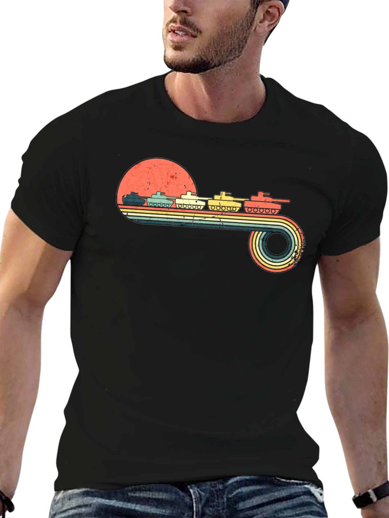 Retro Tank Sunset T-Shirt - Military Style