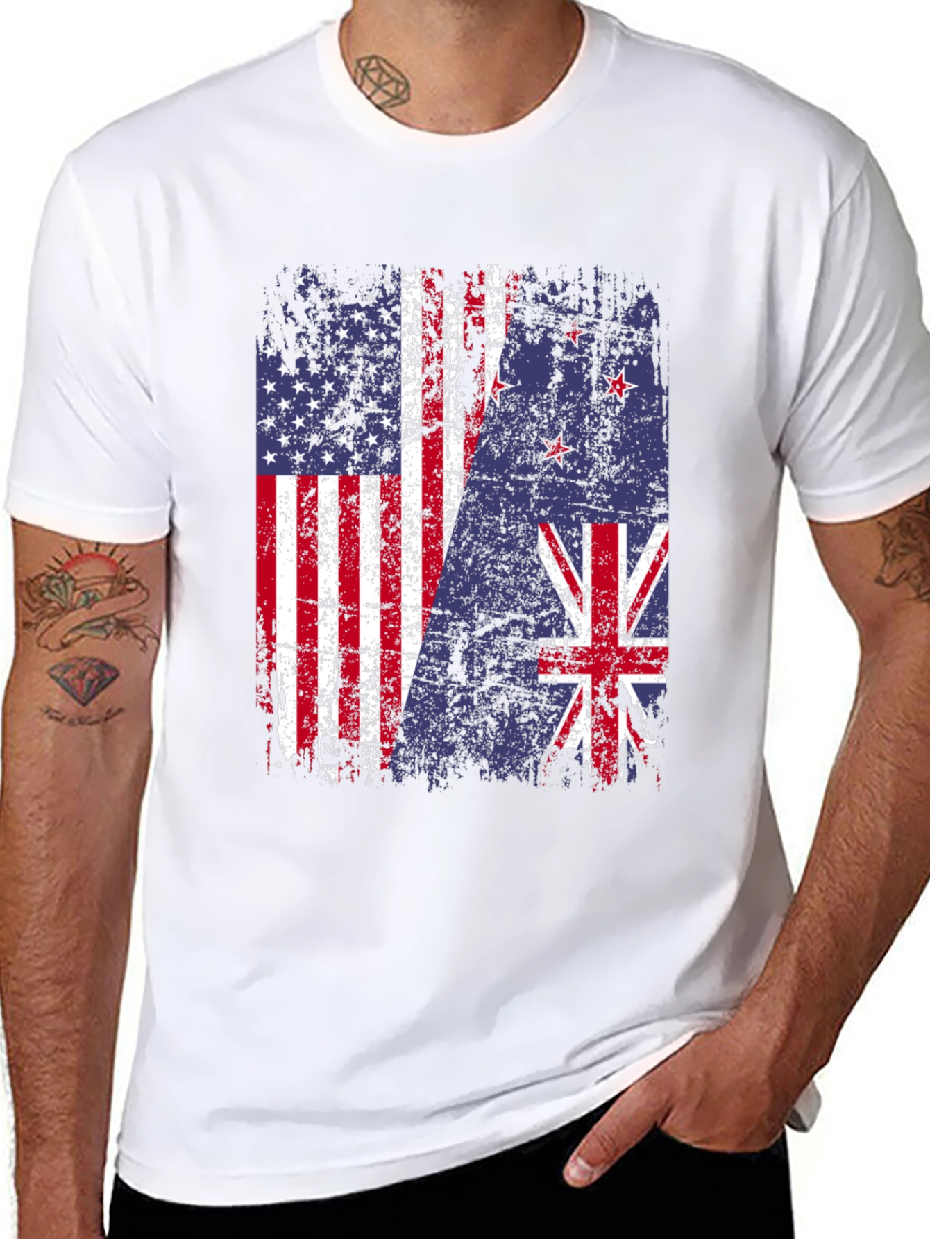 USA & New Zealand Flags Distressed T-Shirt