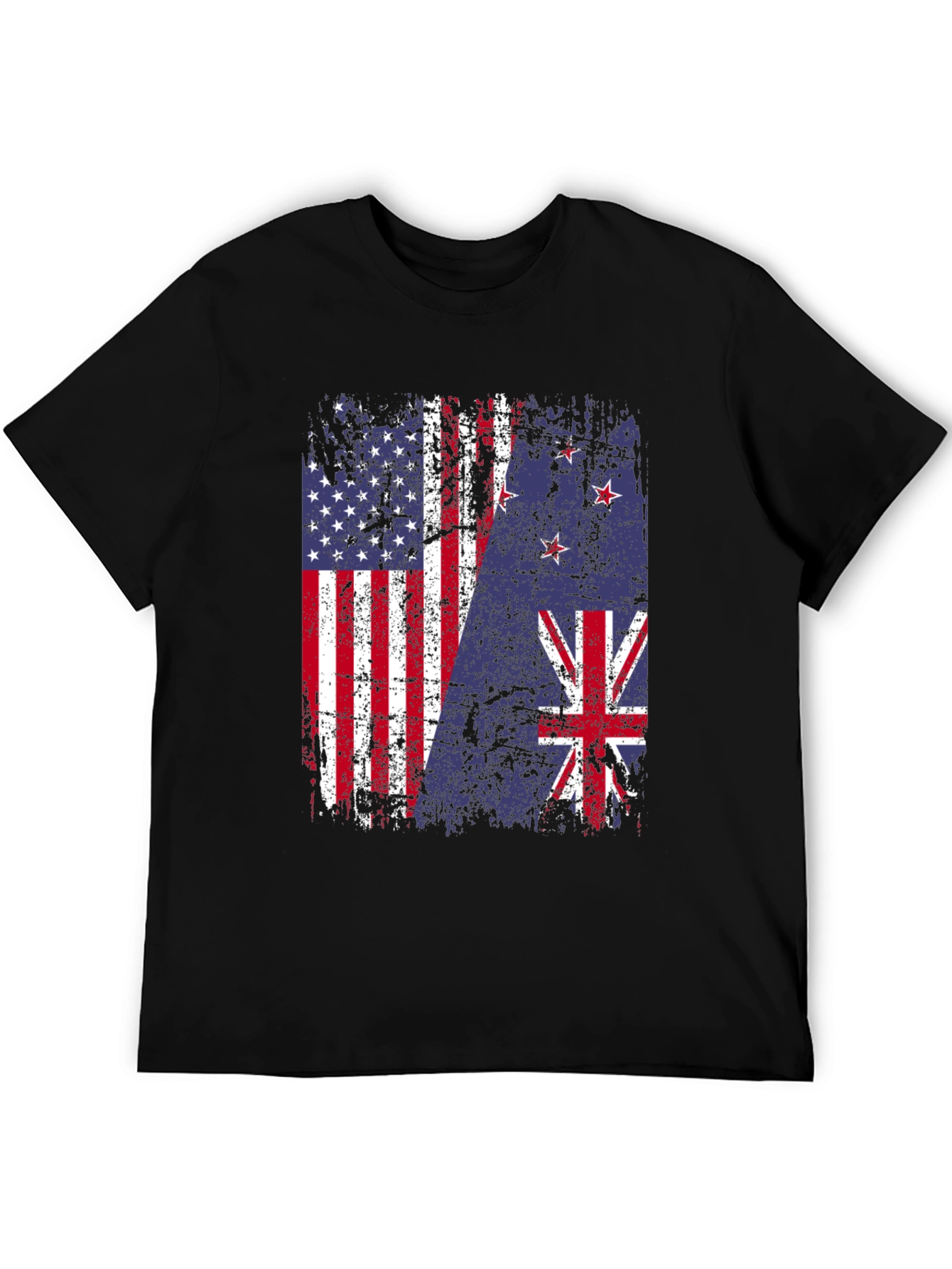 USA & New Zealand Flags Distressed T-Shirt