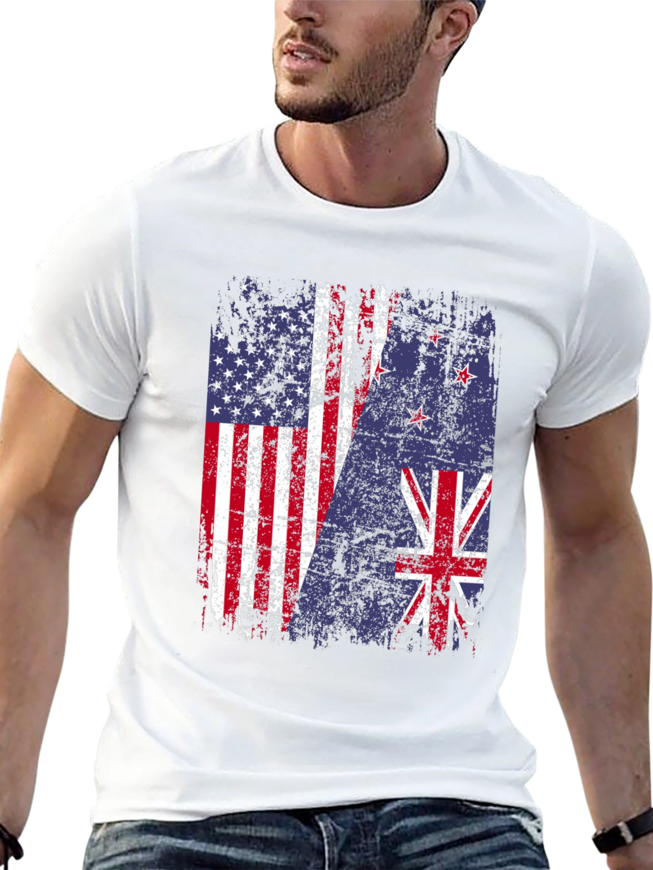 USA & New Zealand Flags Distressed T-Shirt