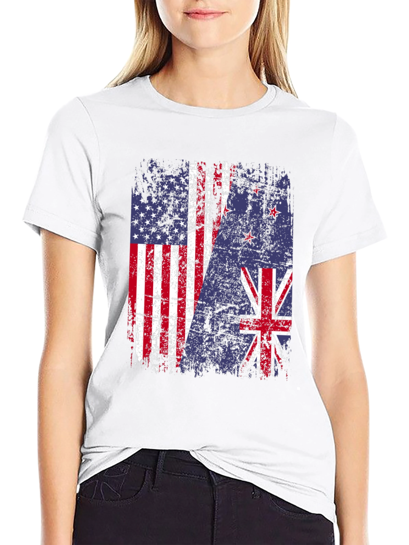 USA & New Zealand Flags Distressed T-Shirt