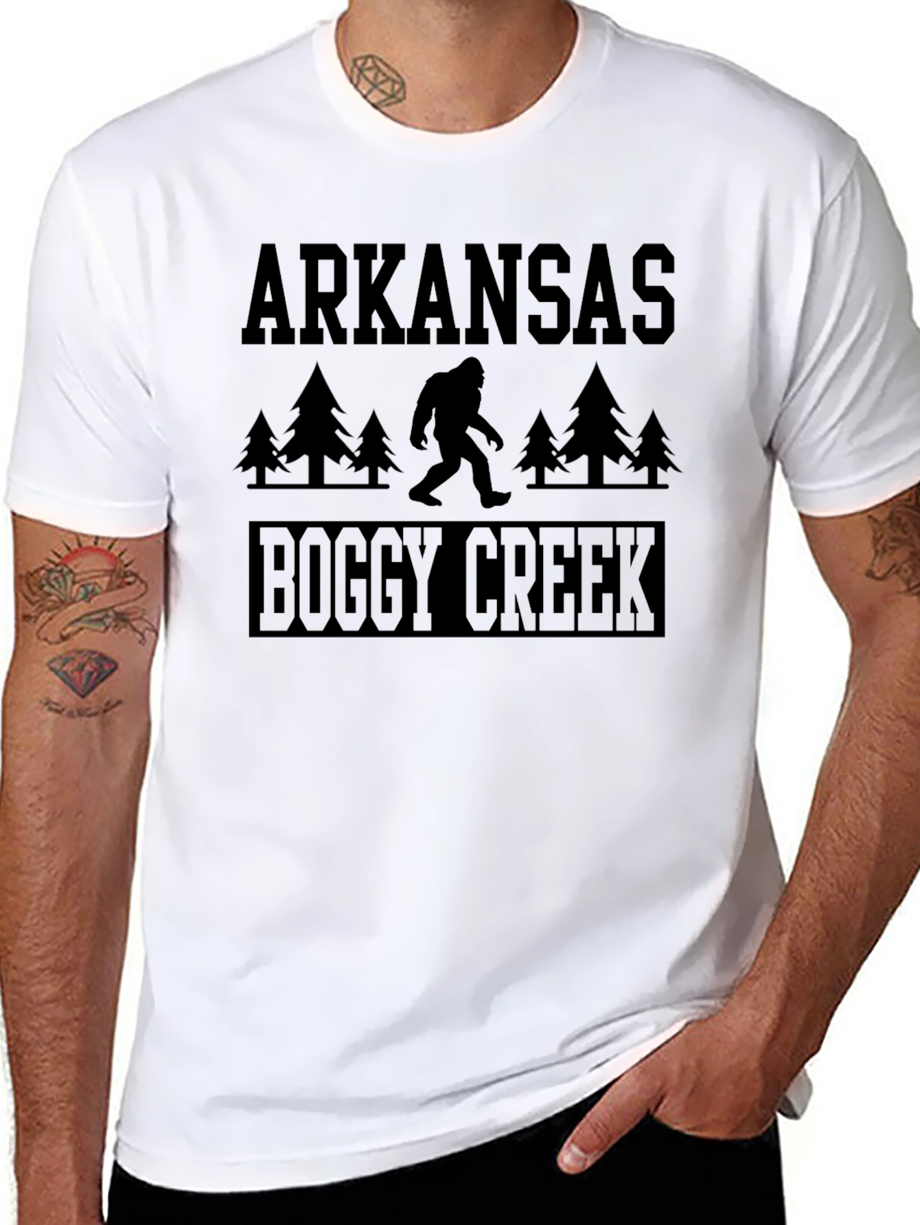 Arkansas Boggy Creek Bigfoot Graphic Tee - Black