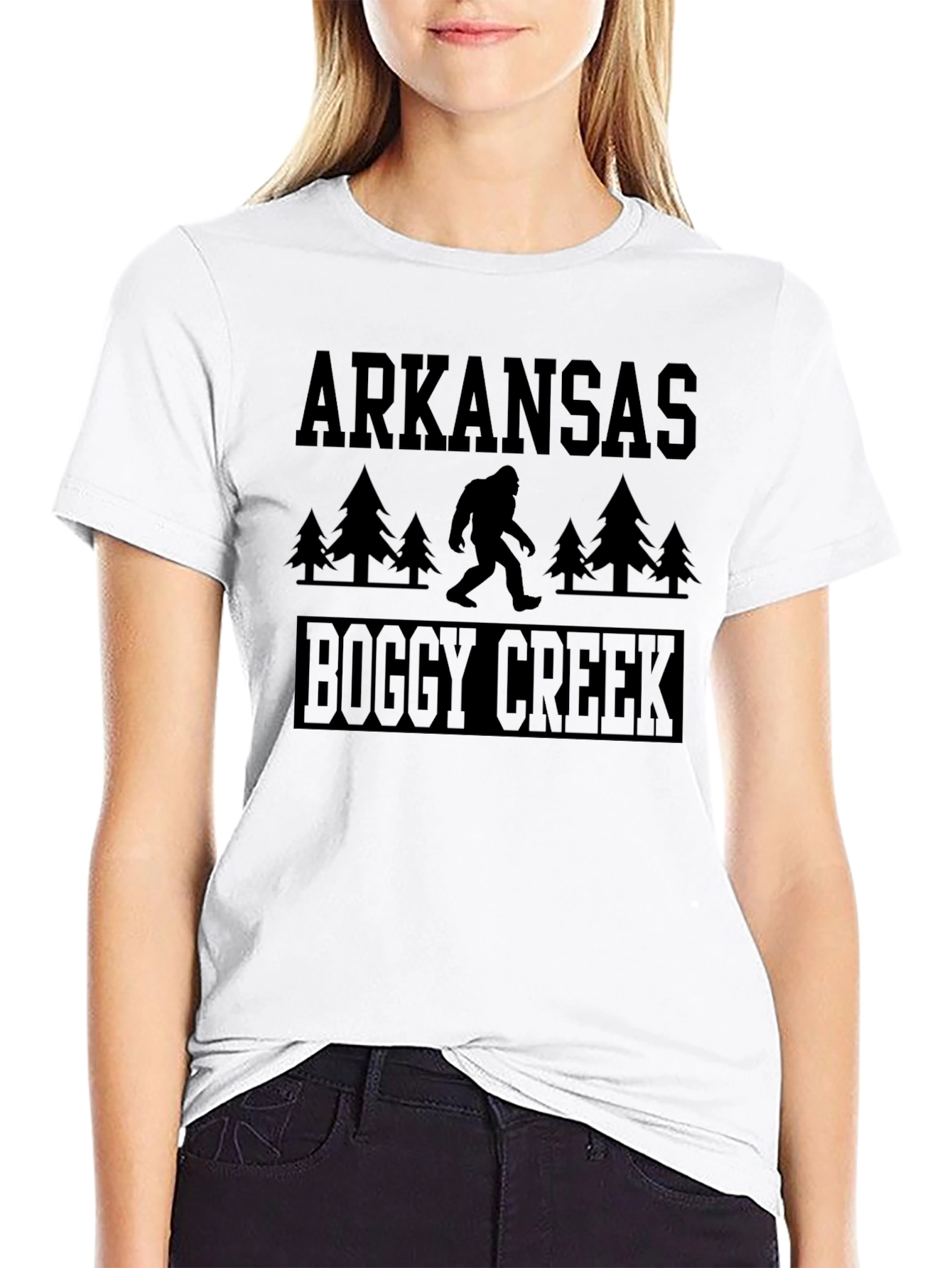 Arkansas Boggy Creek Bigfoot Graphic Tee - Black