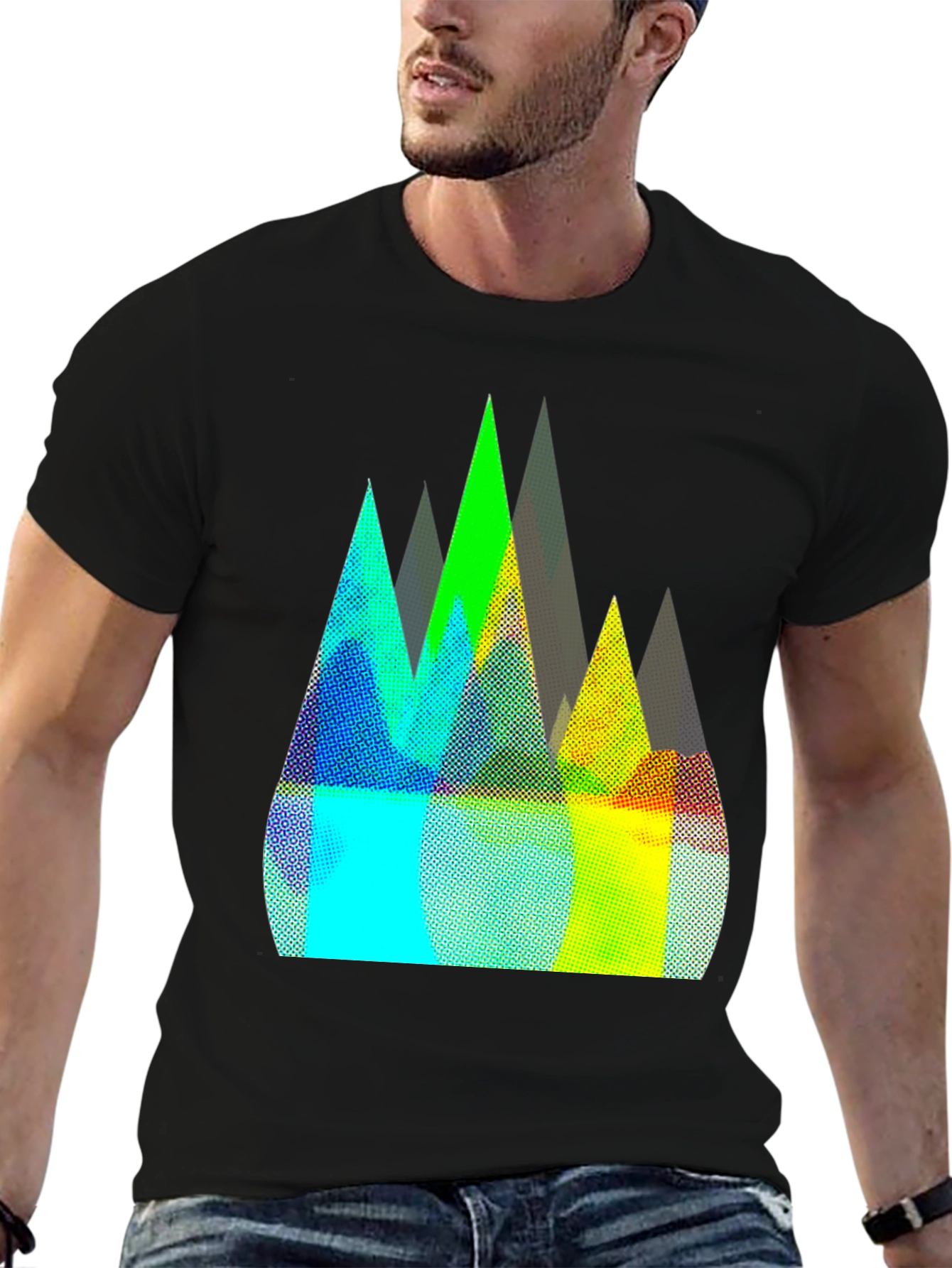 Abstract Mountain Peaks Graphic Tee - Black