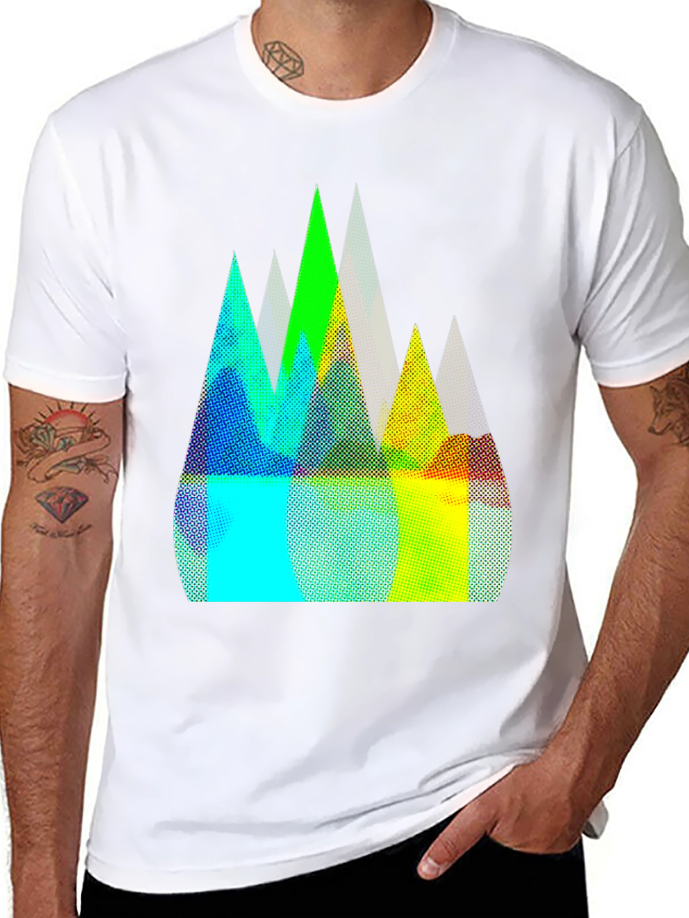 Abstract Mountain Peaks Graphic Tee - Black