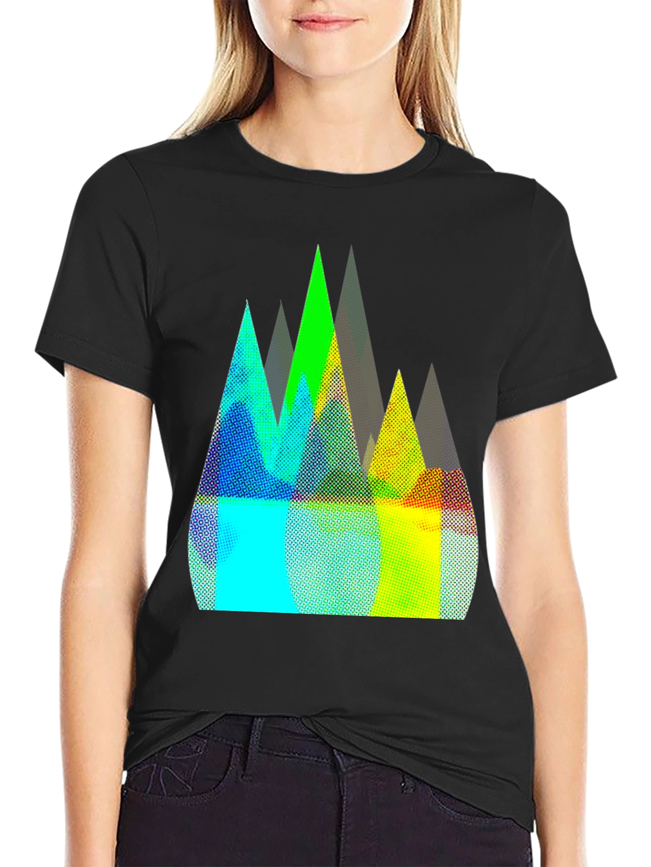 Abstract Mountain Peaks Graphic Tee - Black