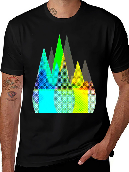 Abstract Mountain Peaks Graphic Tee - Black