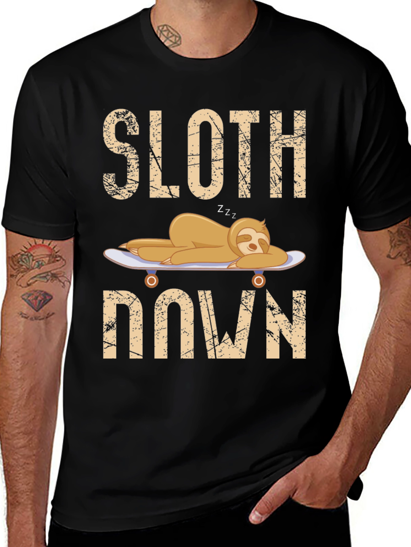 Sloth Down Skateboard Graphic Tee