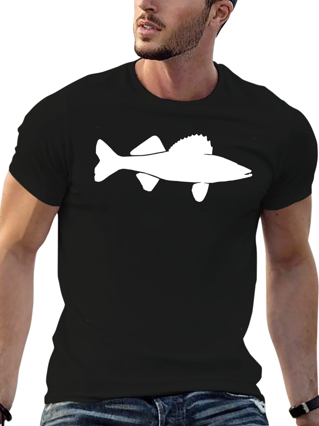 Fish Graphic T-Shirt - Black Crew Neck Tee