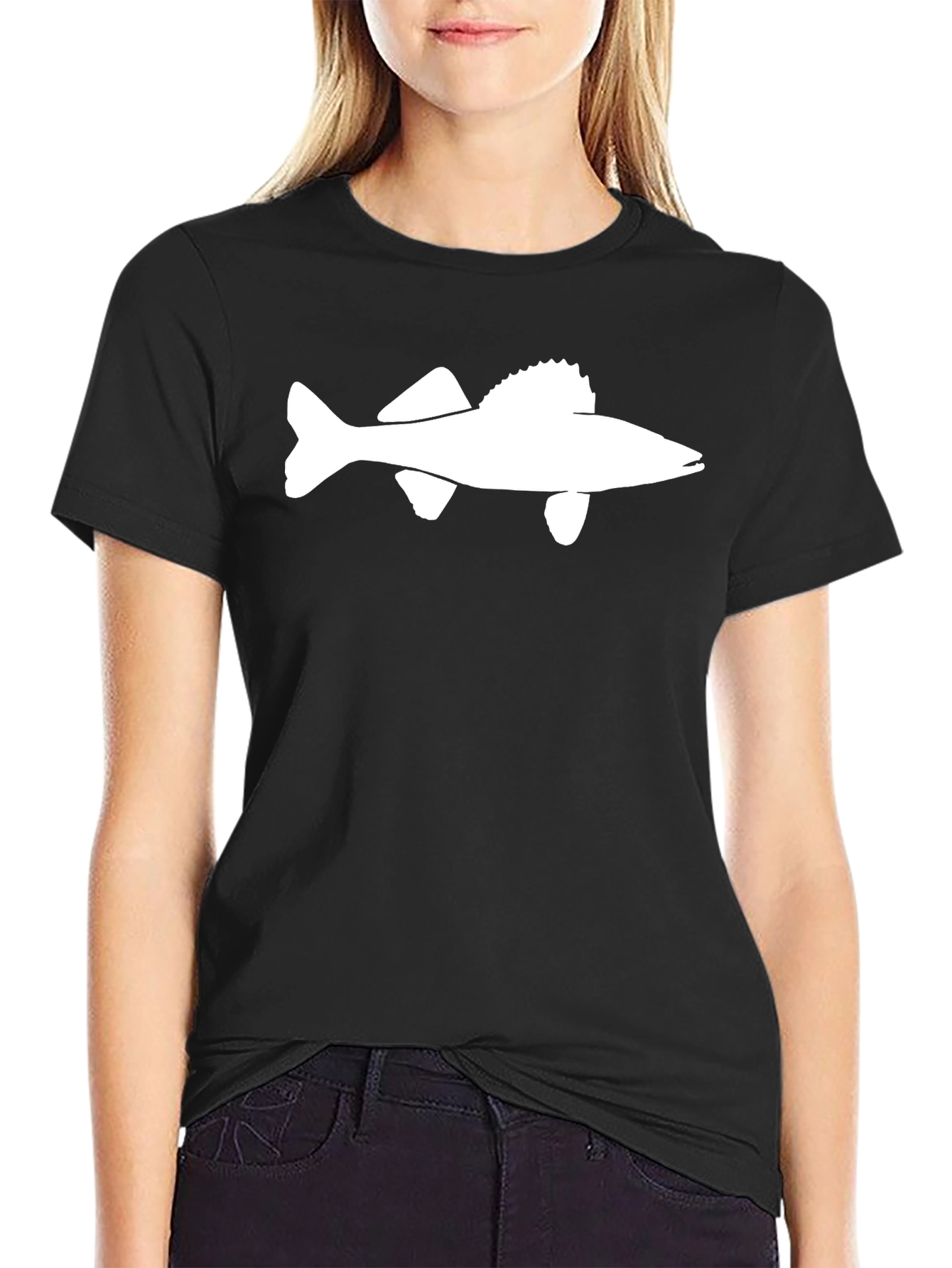Fish Graphic T-Shirt - Black Crew Neck Tee