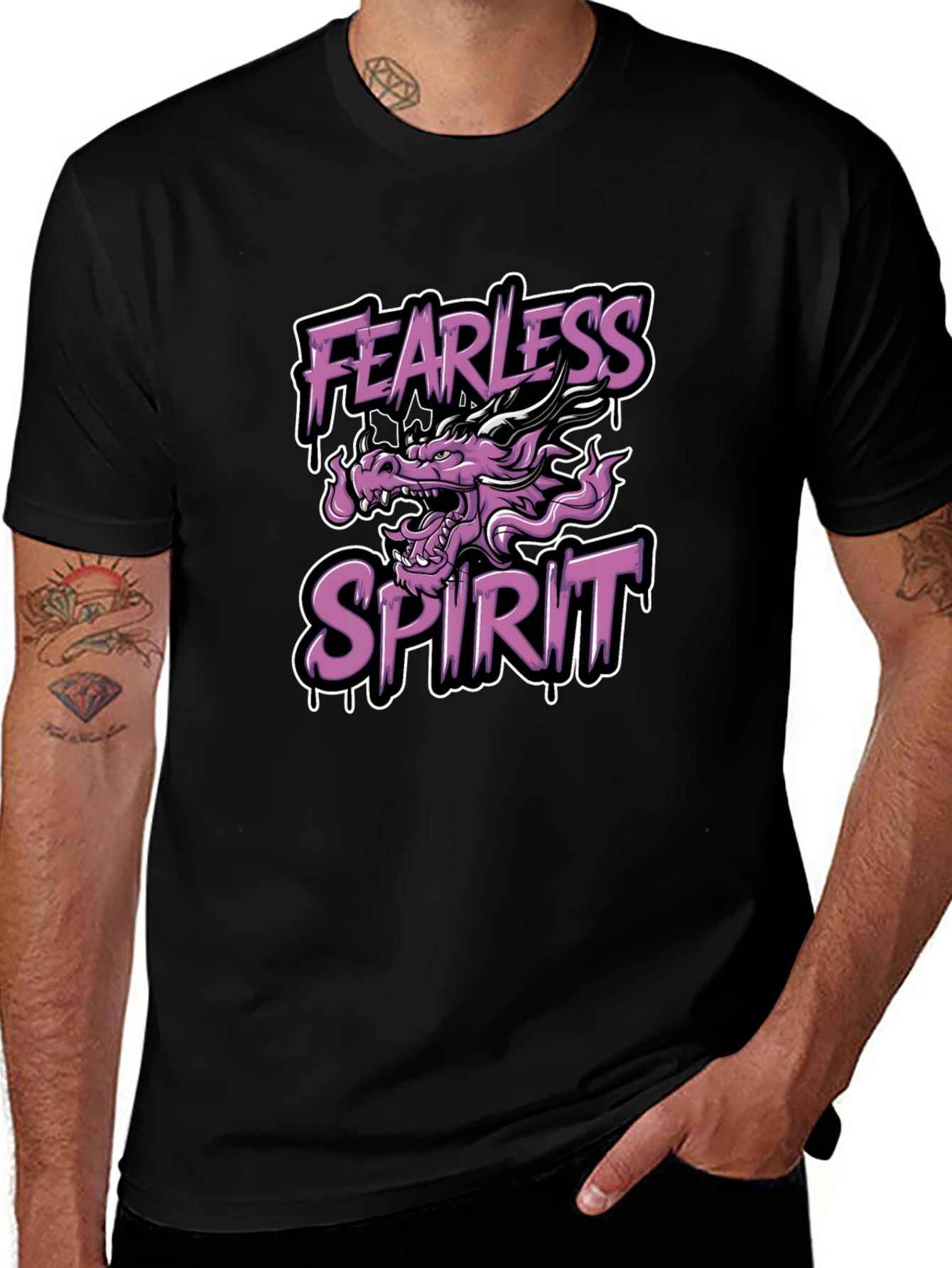 Fearless Spirit Dragon Graphic Tee - Black