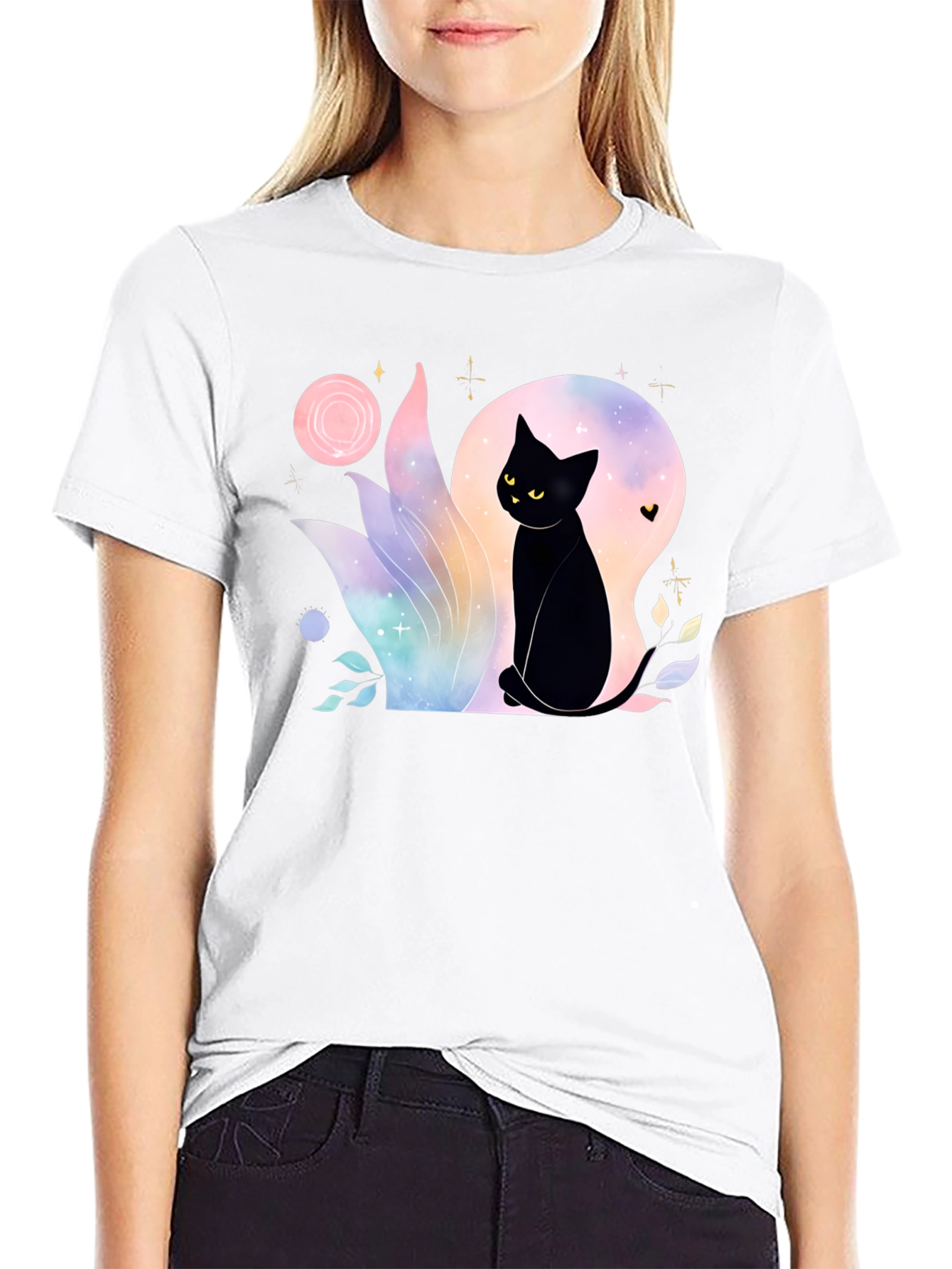 Mystical Black Cat Graphic T-Shirt