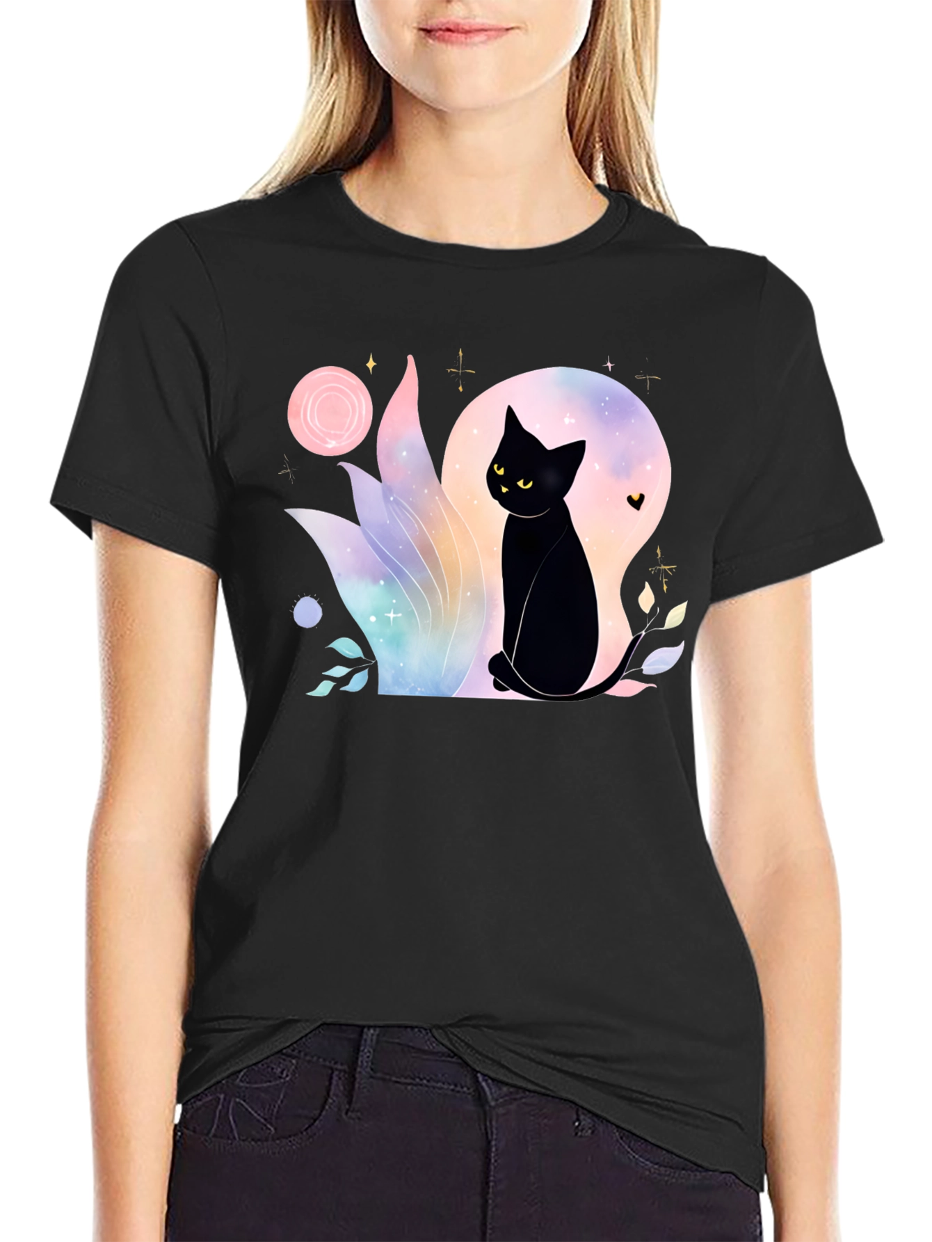 Mystical Black Cat Graphic T-Shirt
